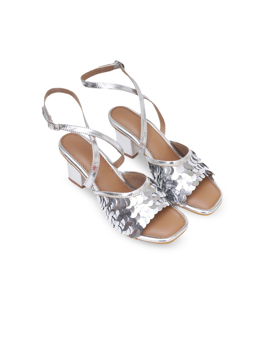 

Sole House Women Silver-Toned Embellished Block Heels