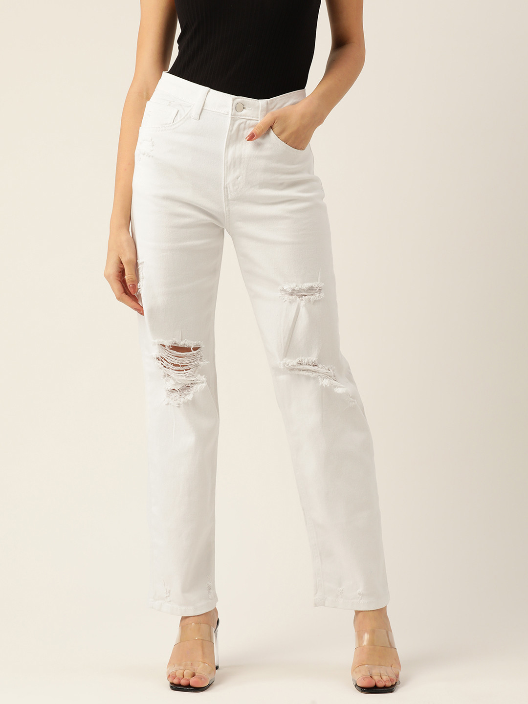 

Malachi Women White Bootilicious Straight Fit High-Rise Highly Distressed Jeans