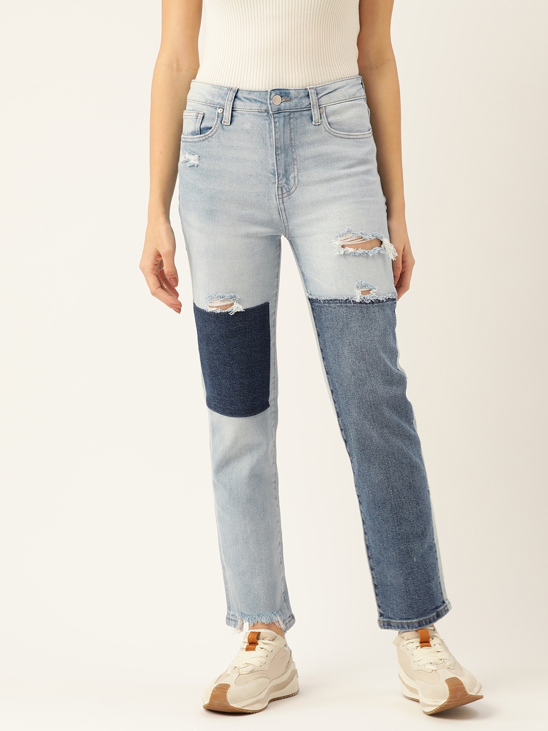 

Malachi Women Blue Hottie Straight Fit High-Rise Ripped Applique Stretchable Jeans