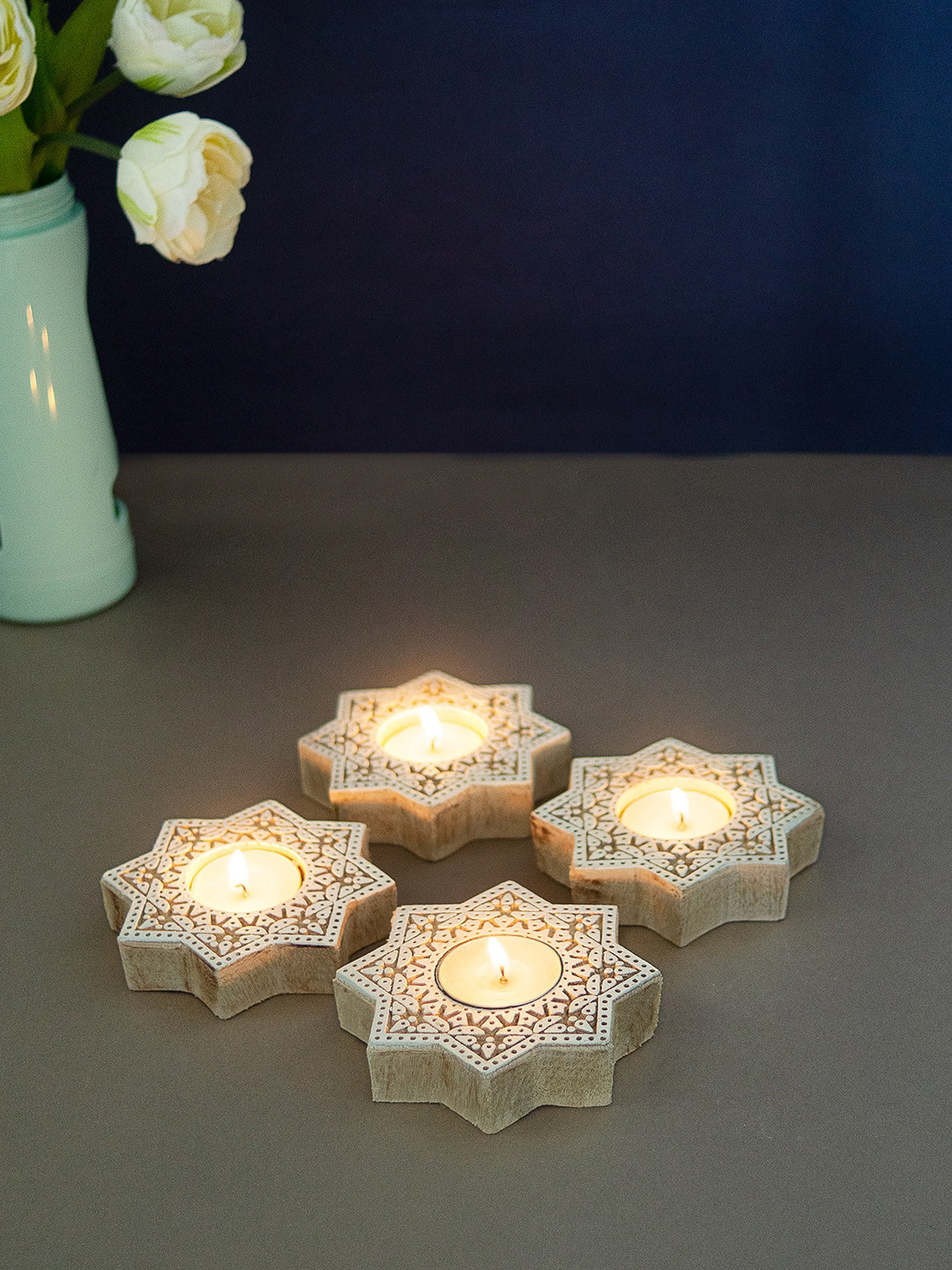 

Golden Peacock Set of 4 Cream Textured T-Light Candle Holder Blocks