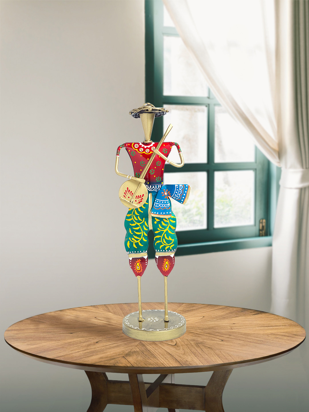 

Golden Peacock Red & Green Handcrafted Musicians Decorative Figurine Showpiece