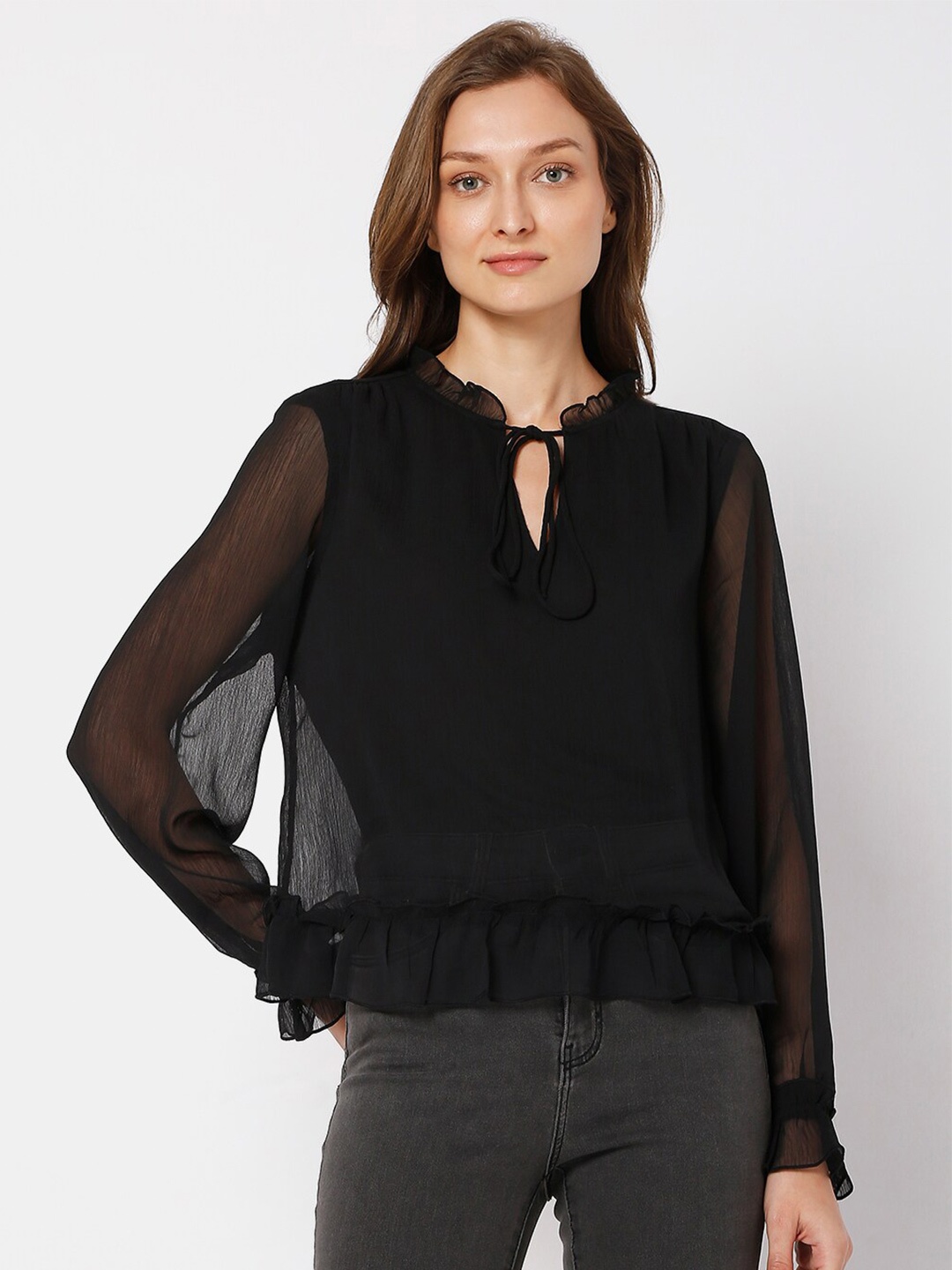 

Vero Moda woman Black Tie-Up Neck Top
