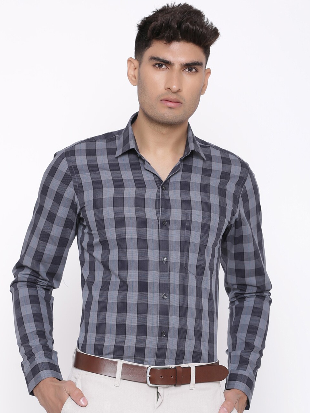 

Tistabene Men Grey Regular Fit Comfort Buffalo Checked Formal Shirt