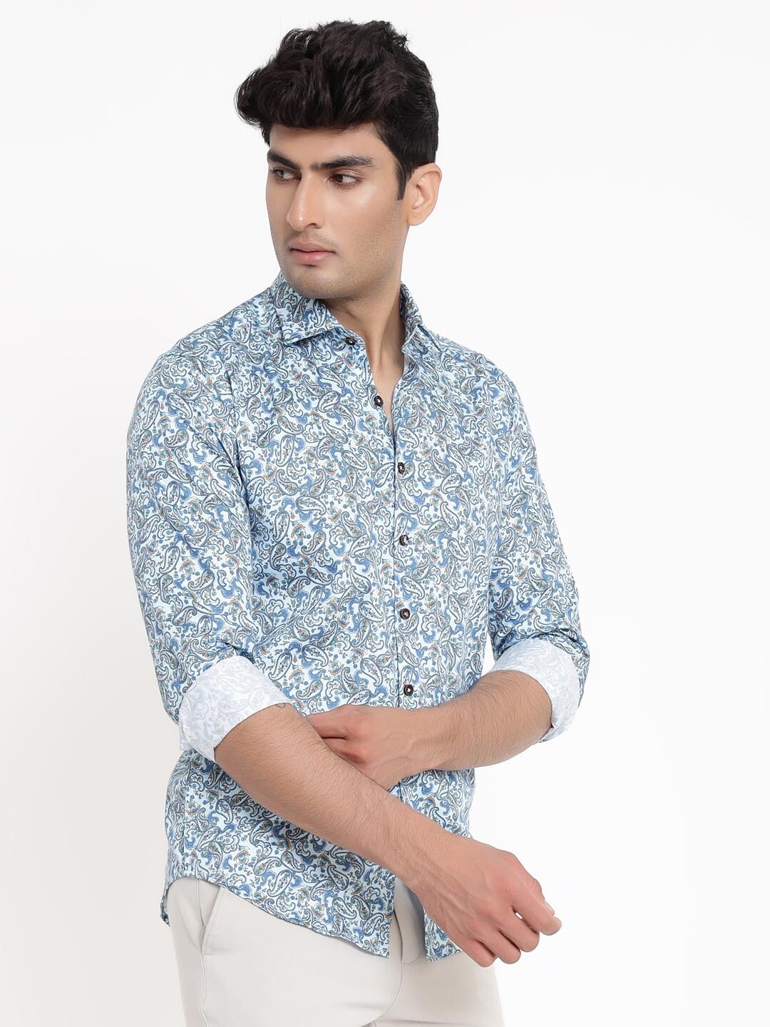 

Tistabene Men Blue Regular Fit Comfort Printed Cotton Casual Shirt