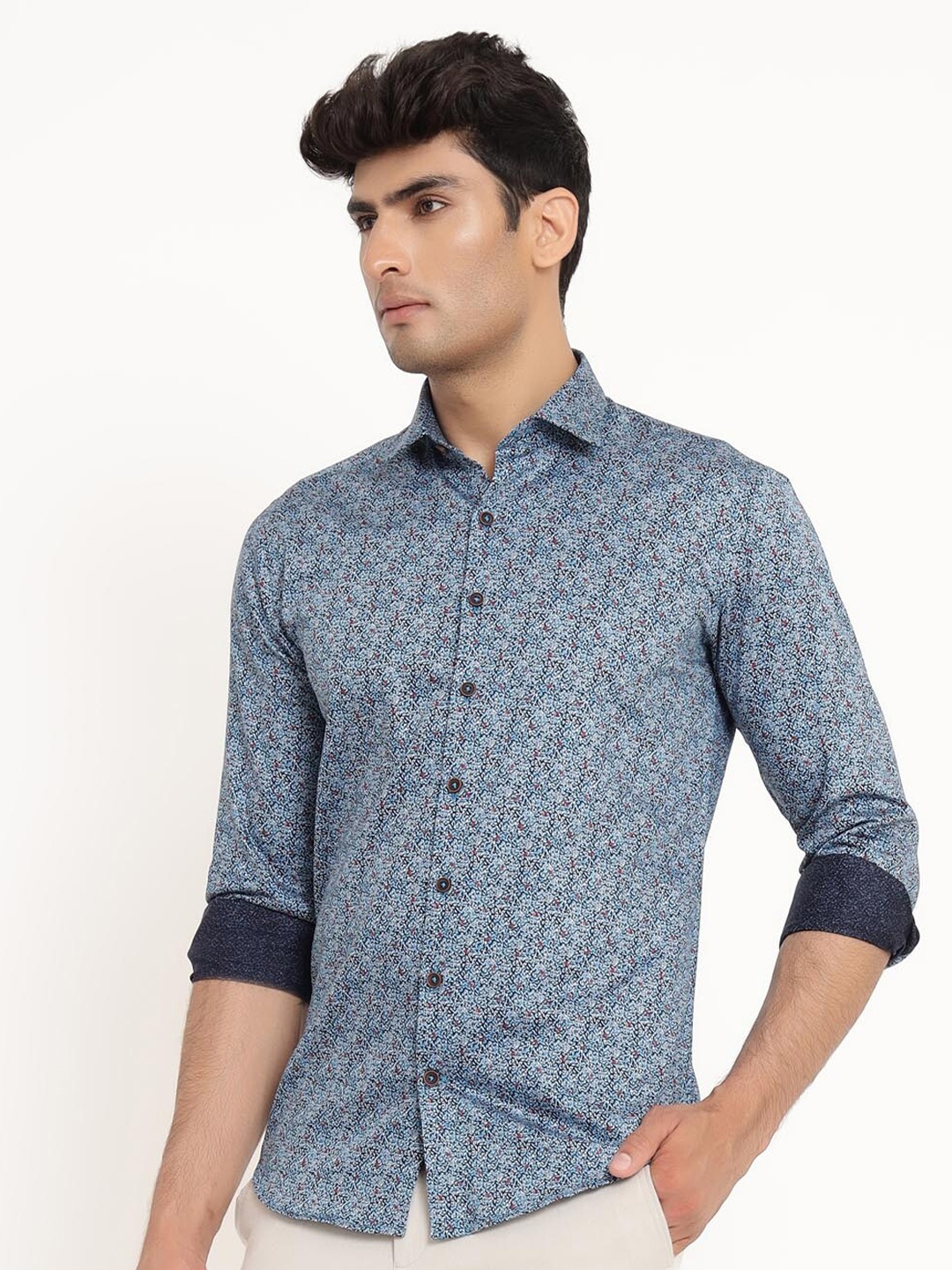 

Tistabene Men Blue Regular Fit Comfort Printed Cotton Casual Shirt