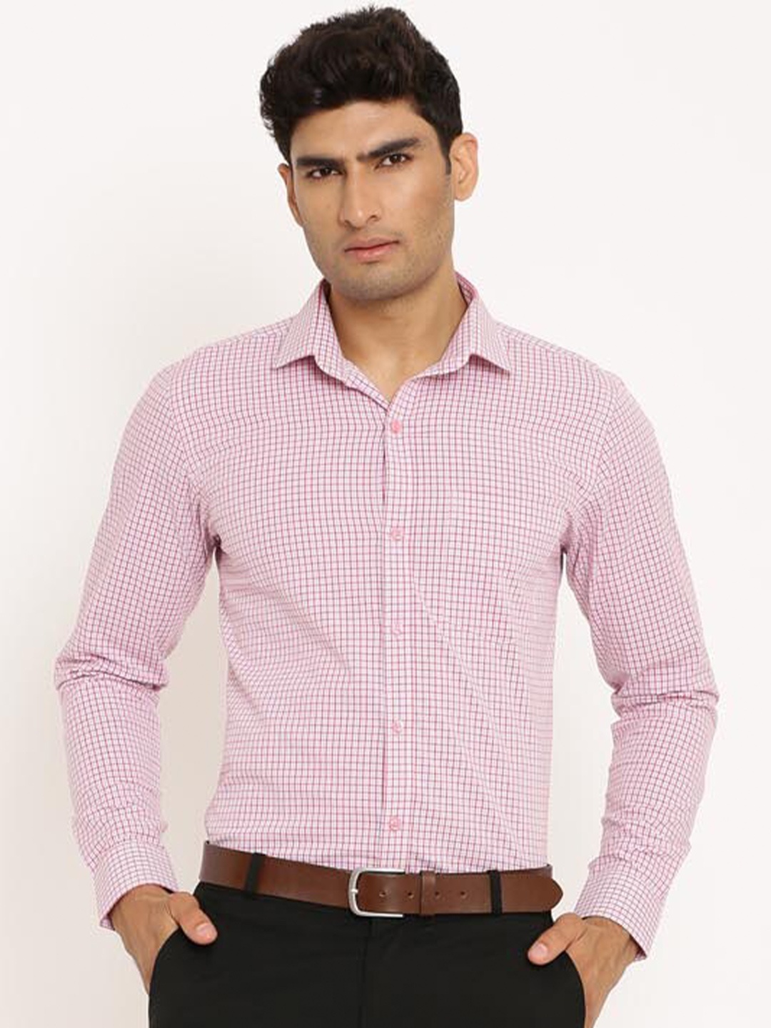 

Tistabene Men Pink Comfort Gingham Checks Checked Cotton Formal Shirt