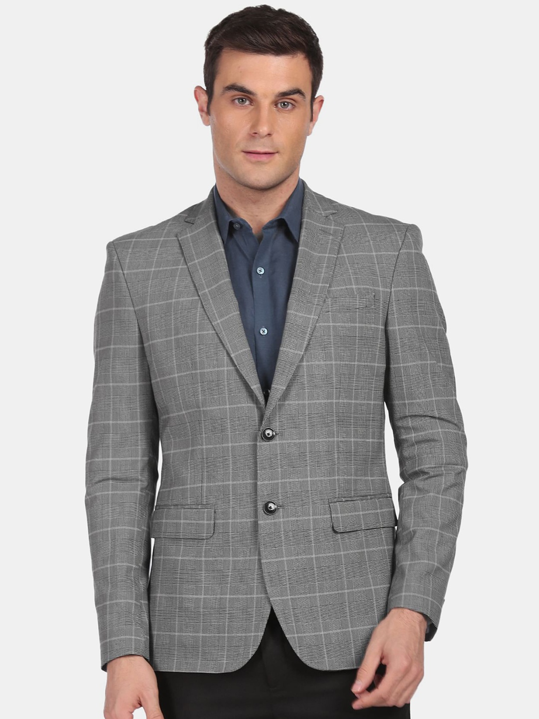 

Arrow Men Grey Checked Single-Breasted Formal Blazers