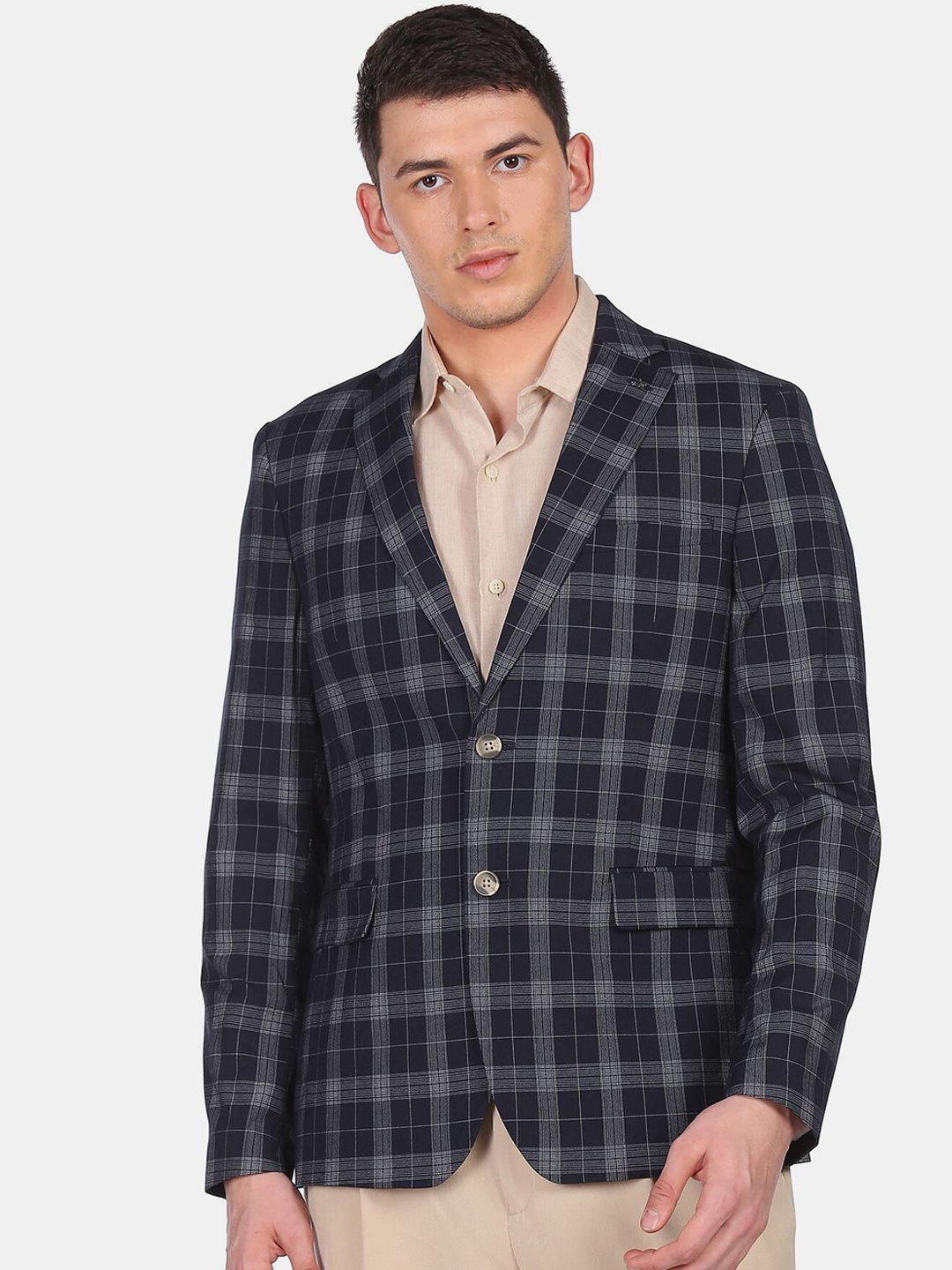 

Arrow Men Blue Checked Single-Breasted Blazers