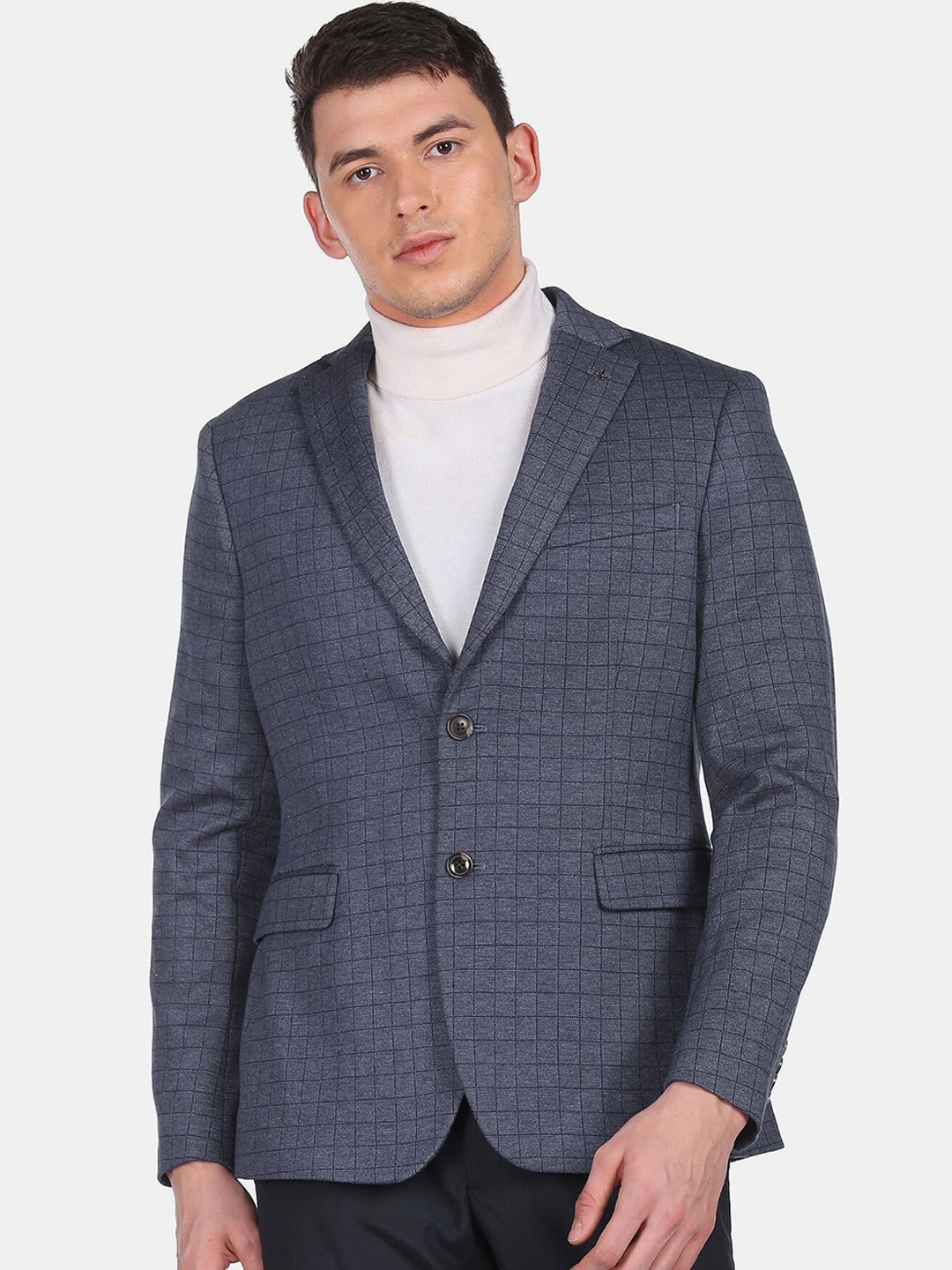 

Arrow Men Blue Checked Single-Breasted Slim-Fit Blazer