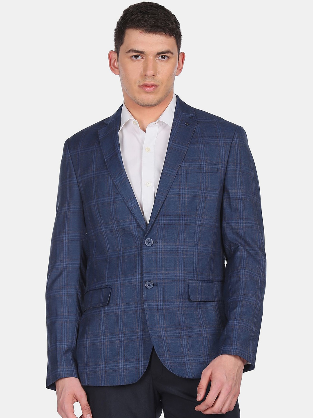 

Arrow Men Navy Blue Checked Single Breasted Formal Blazer