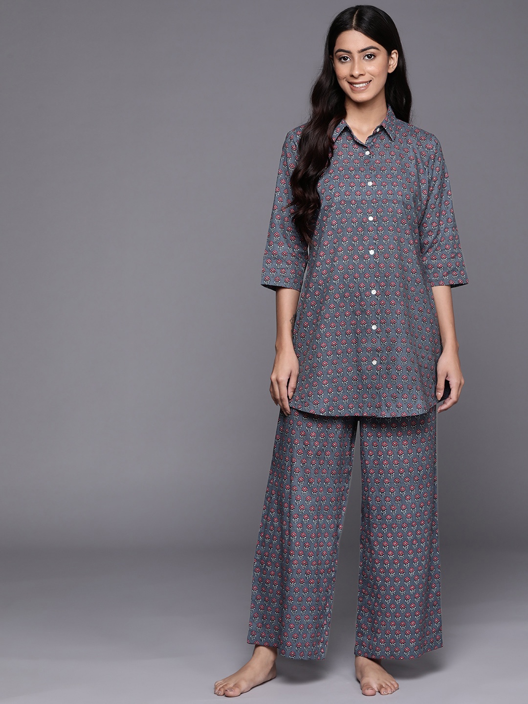 

Libas Women Charcoal & Pink Printed Night suit