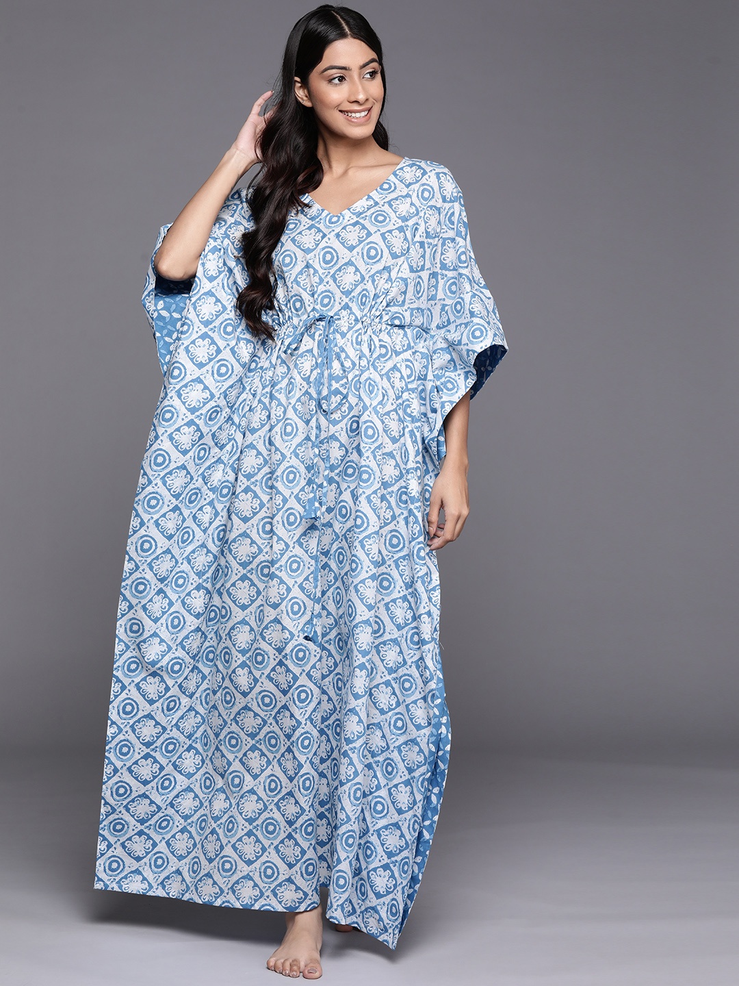 

Libas White Printed Cotton Maxi Nightdress