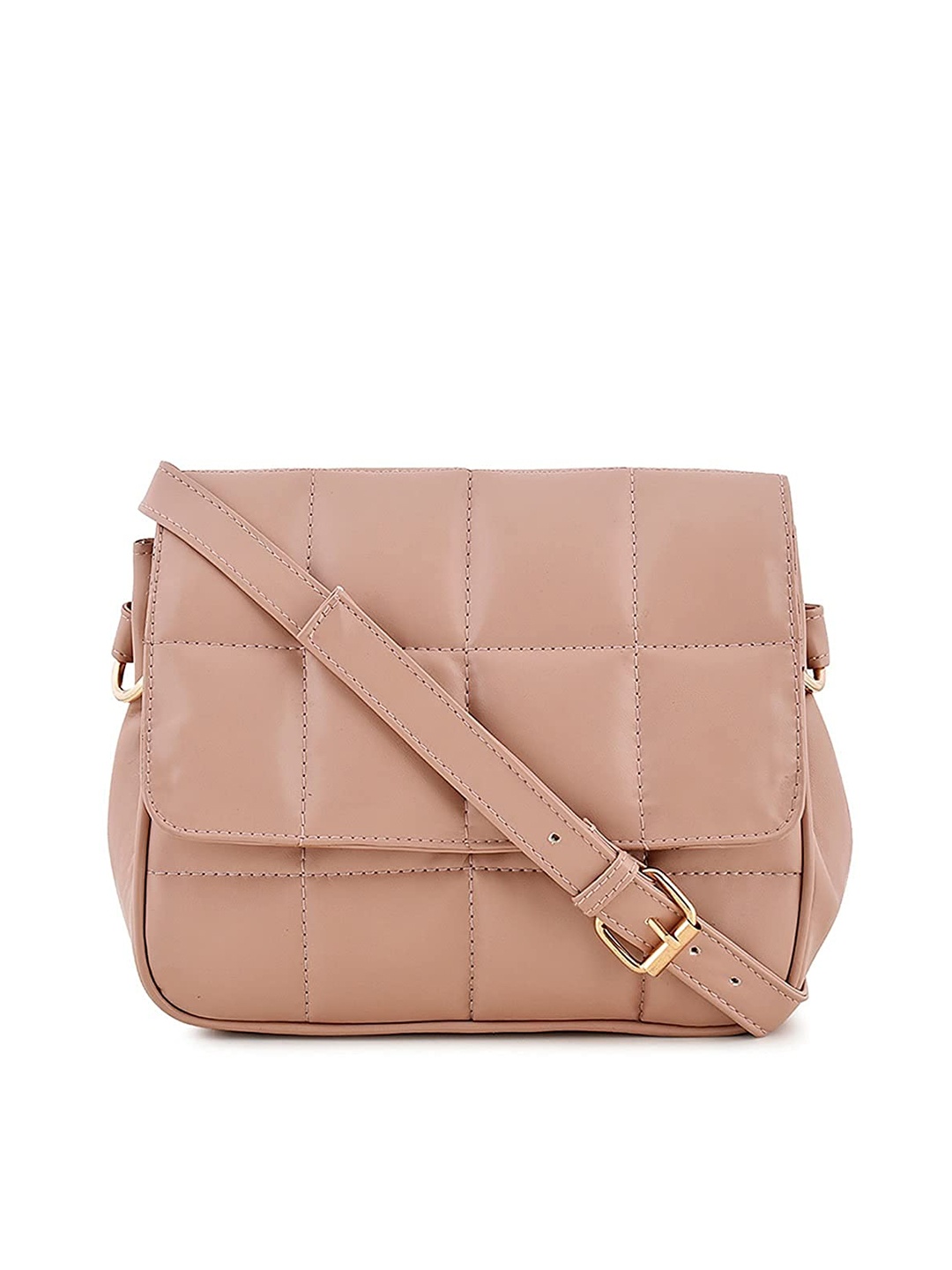 

Lychee bags Peach-Coloured PU Structured Sling Bag with Quilted