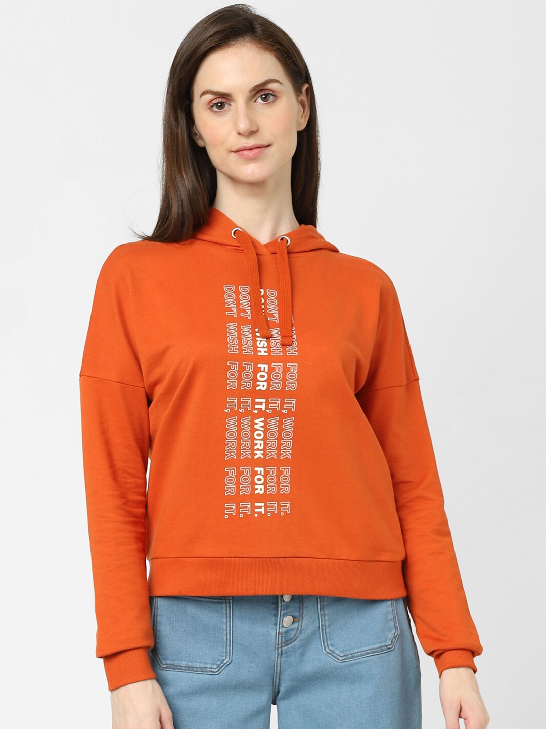 

Vero Moda Women Orange Printed Hooded Sweatshirt