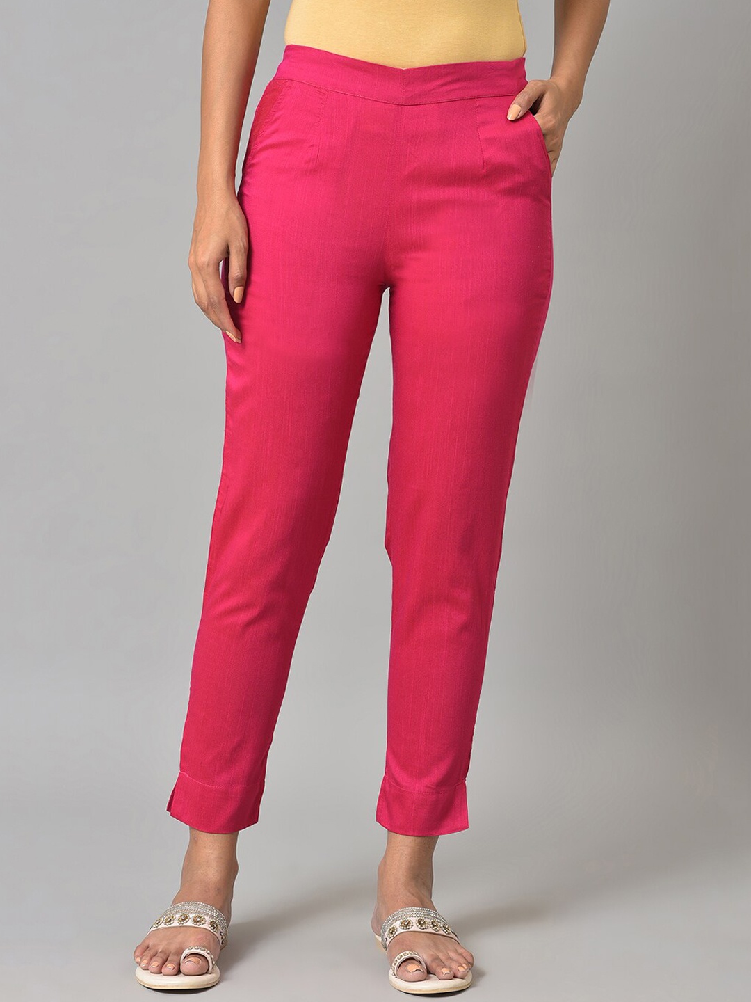 

Aurelia Women Magenta Solid Light Festive LIVA Eco Trouser Pants, Pink