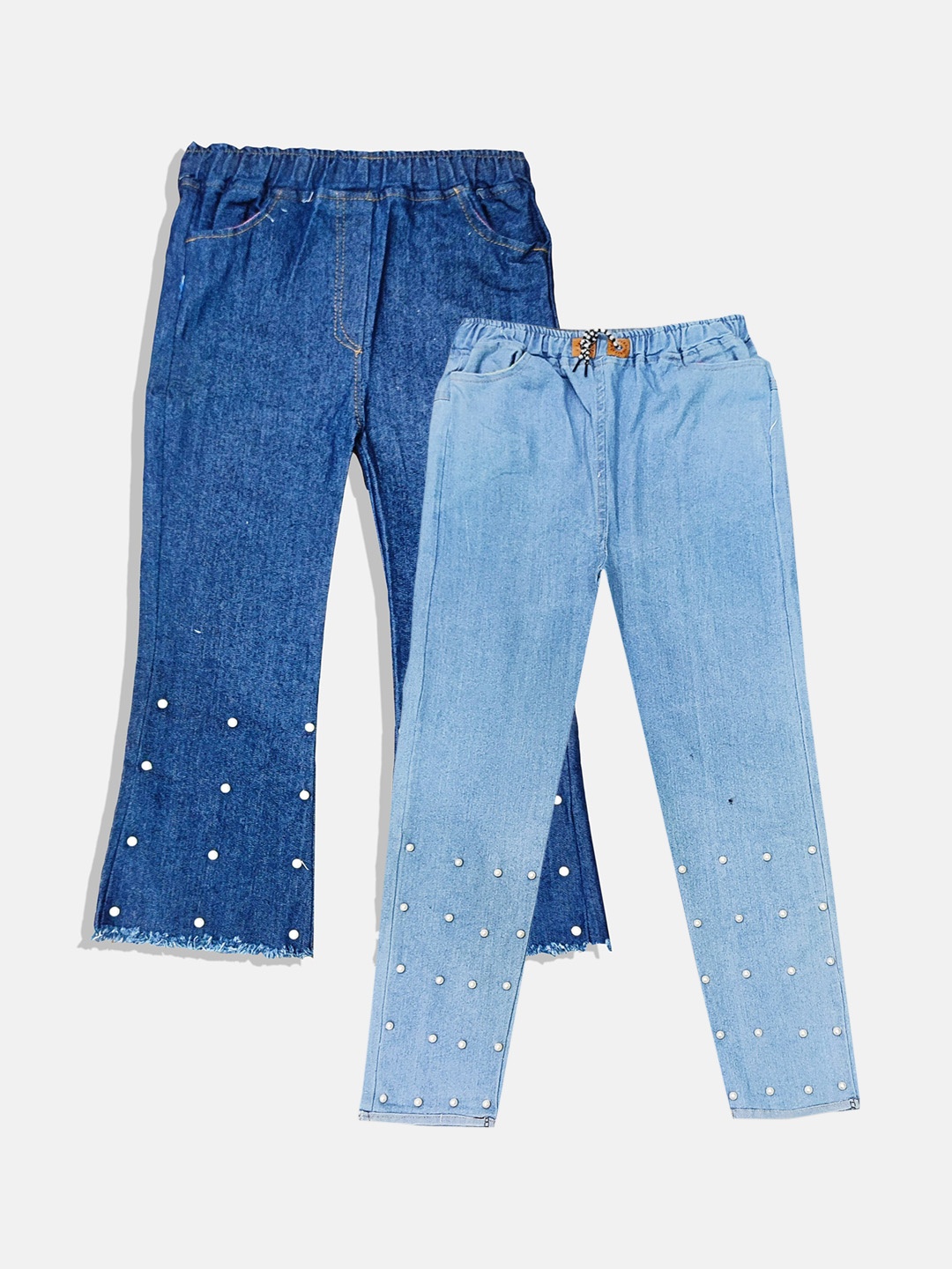 

PINVE Girls Set of 2 Blue Narrow Slim Fit Embellished Stretchable Jeans