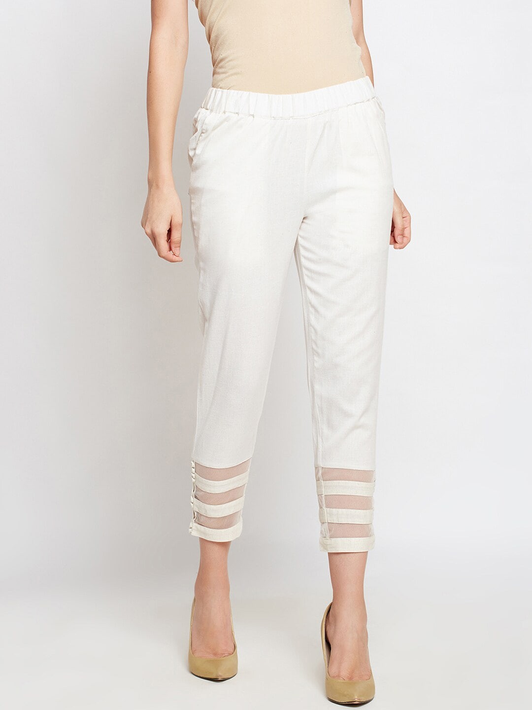 

Be Indi Women Off White Cigarette Trousers