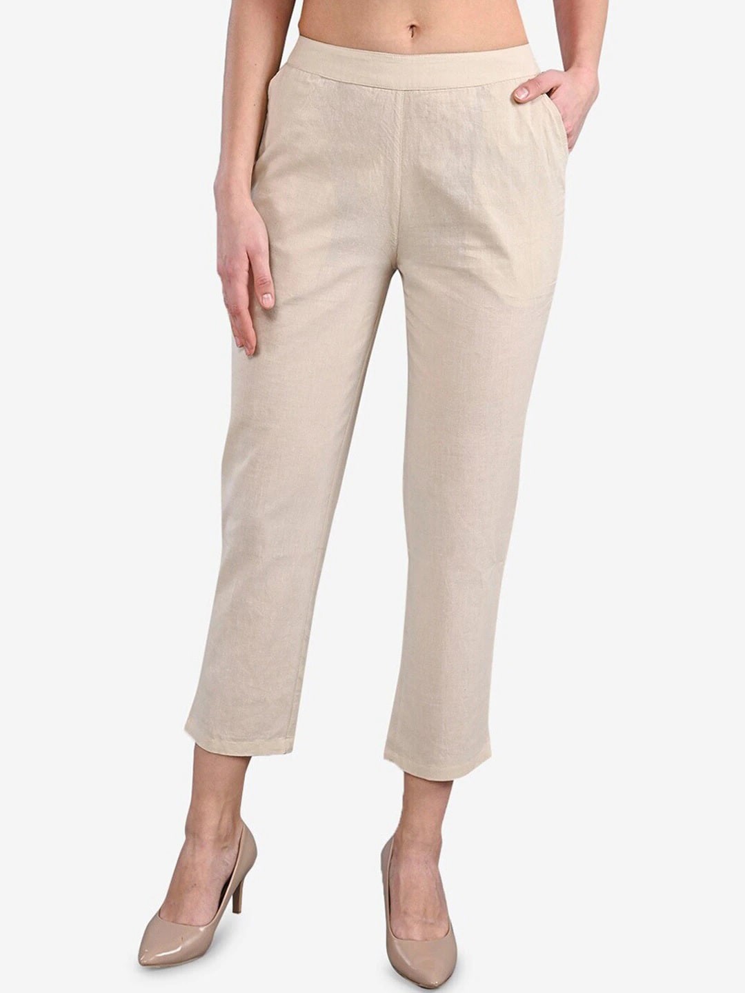 

Be Indi Women Beige Cigarette Trousers