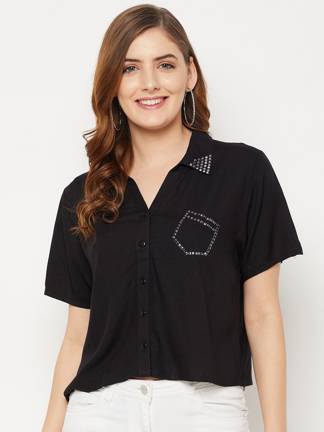 

Ruhaans Women Black Classic Casual Shirt