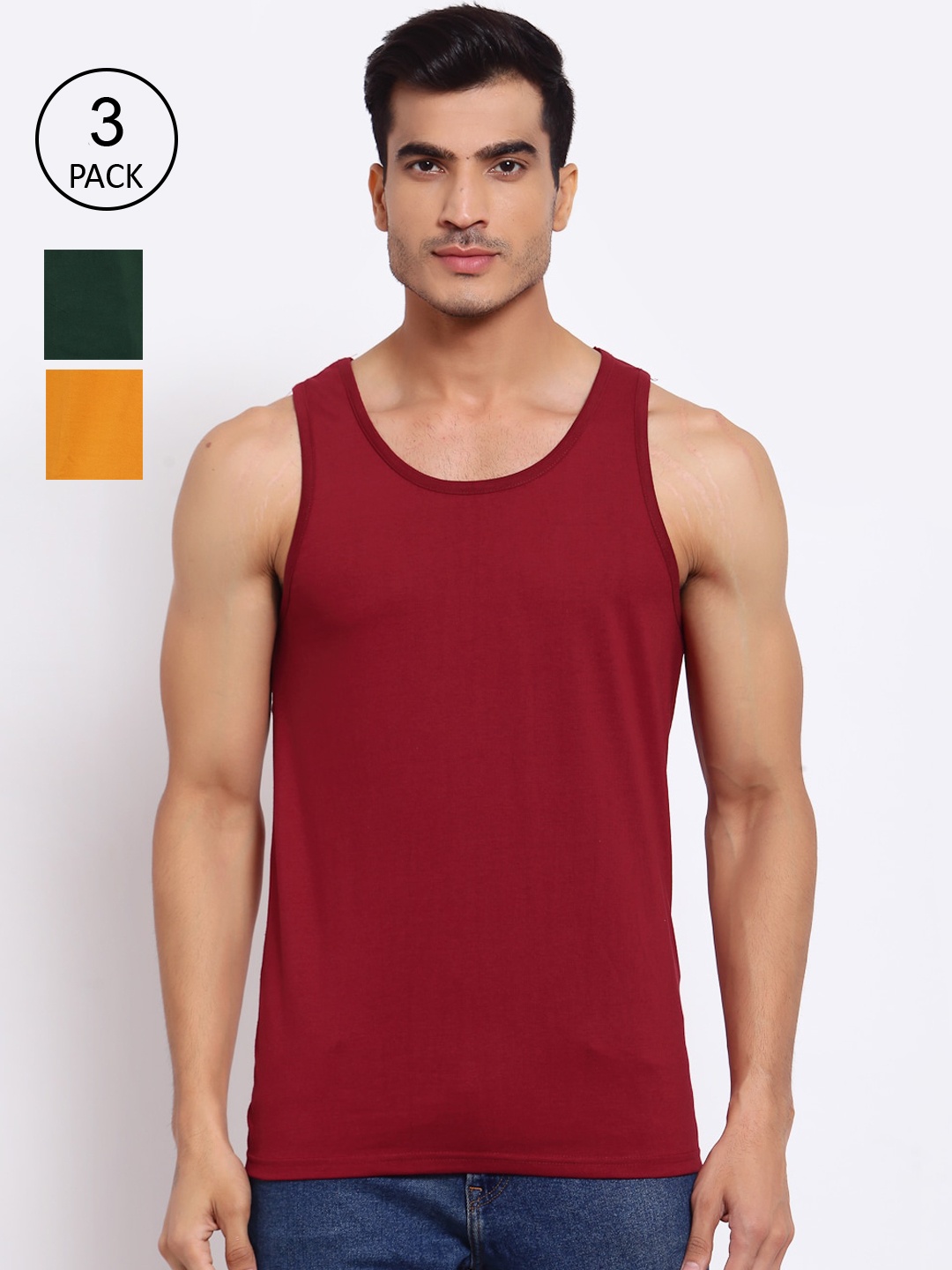 

FERANOID Men Pack Of 3 Solid Cotton Innerwear Vests, Maroon