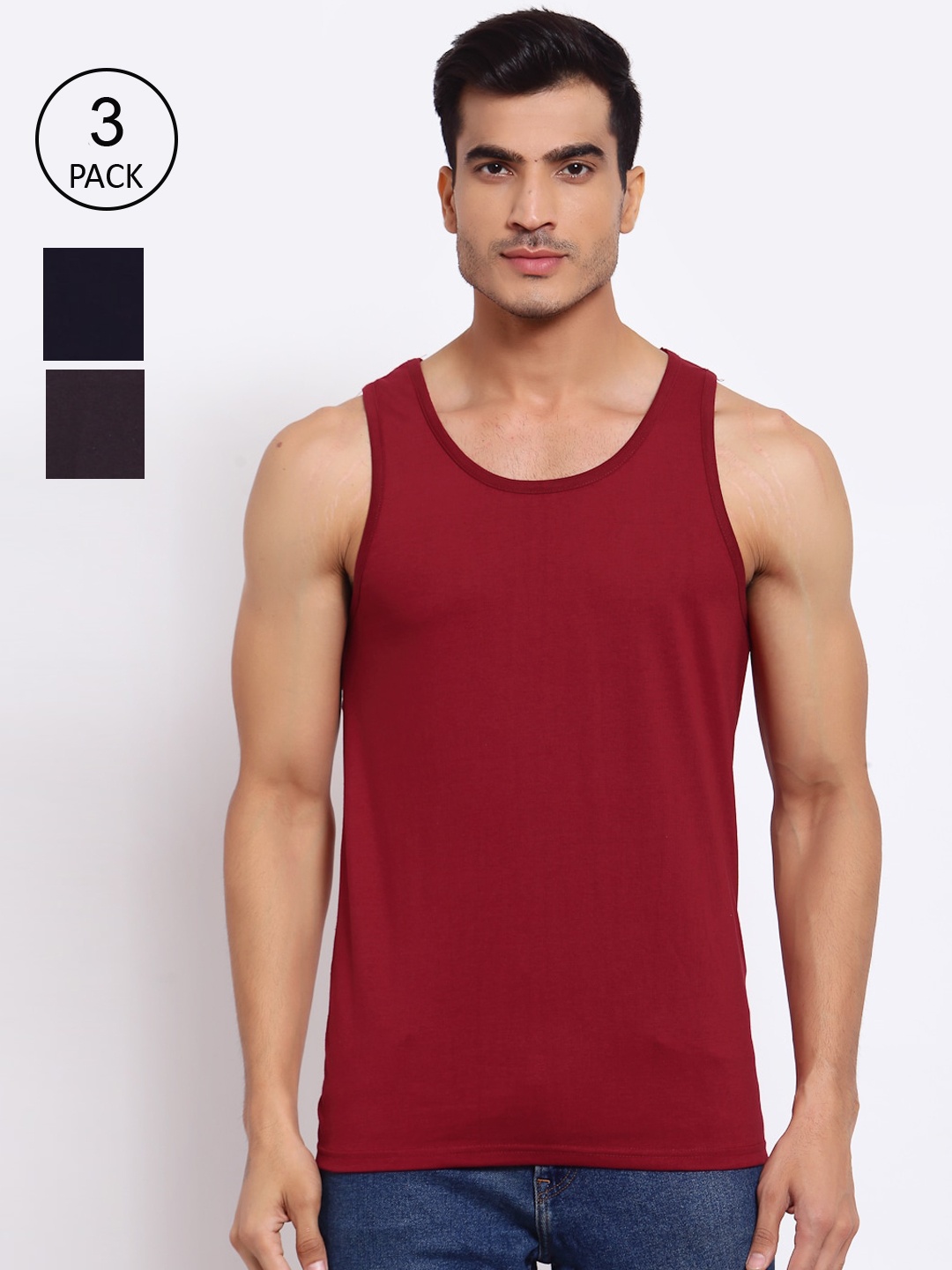 

FERANOID Men Pack Of 3 Innerwear Vests, Multi