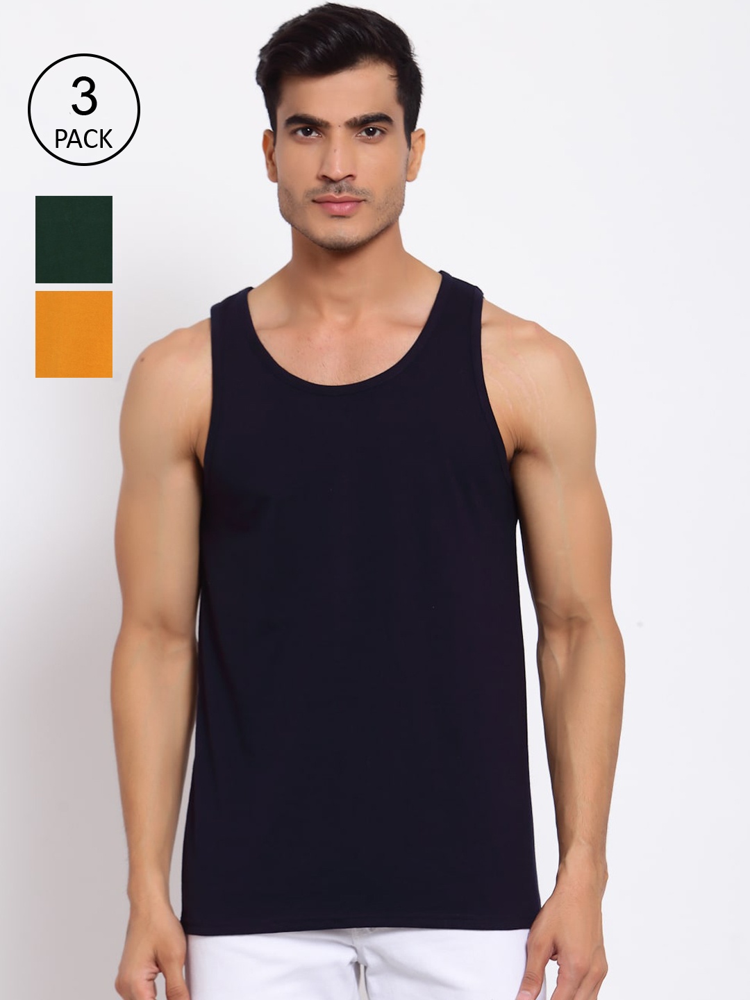 

FERANOID Men Pack Of 3 Assorted Innerwear Vests, Blue