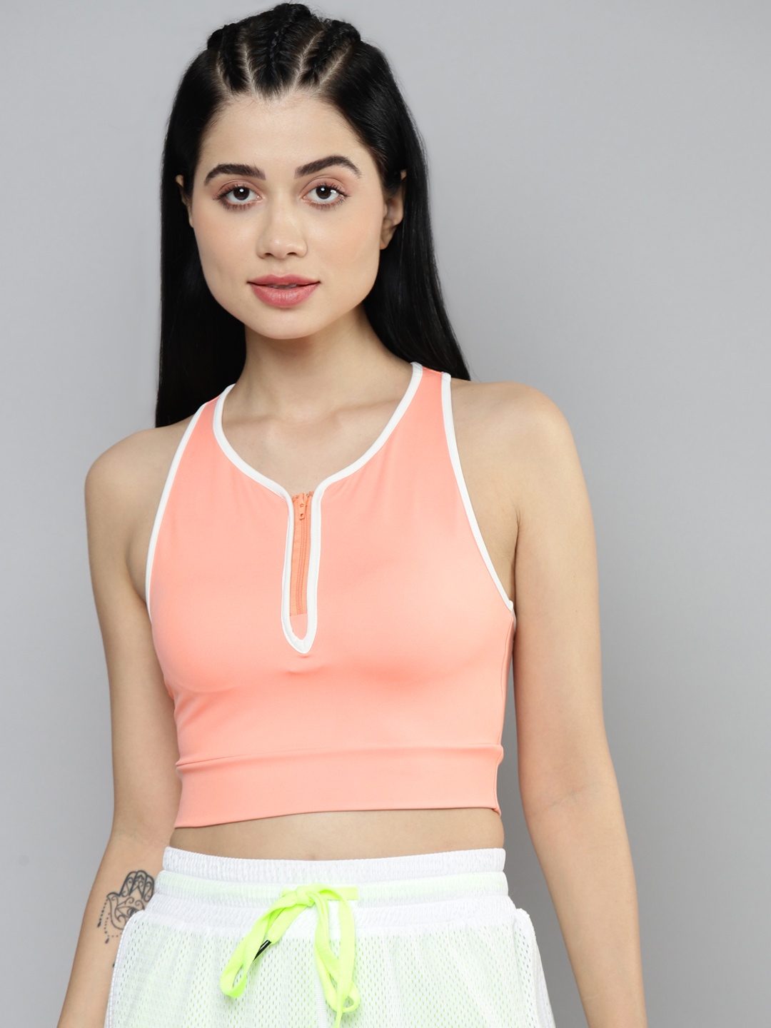 

Fitkin Peach-Coloured Solid Crop Top