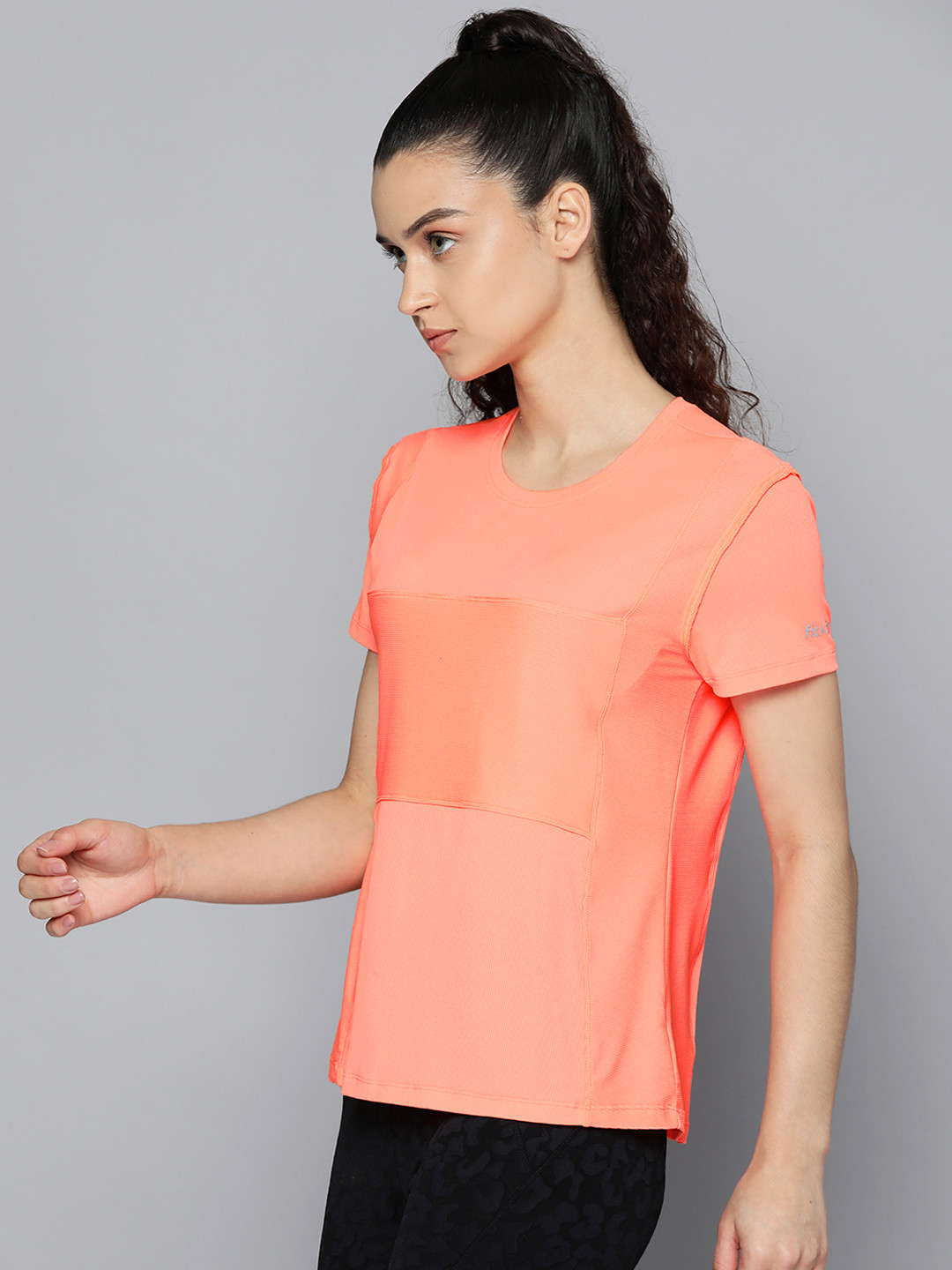 

Fitkin Women Orange Solid Drop-Shoulder Sleeves T-shirt