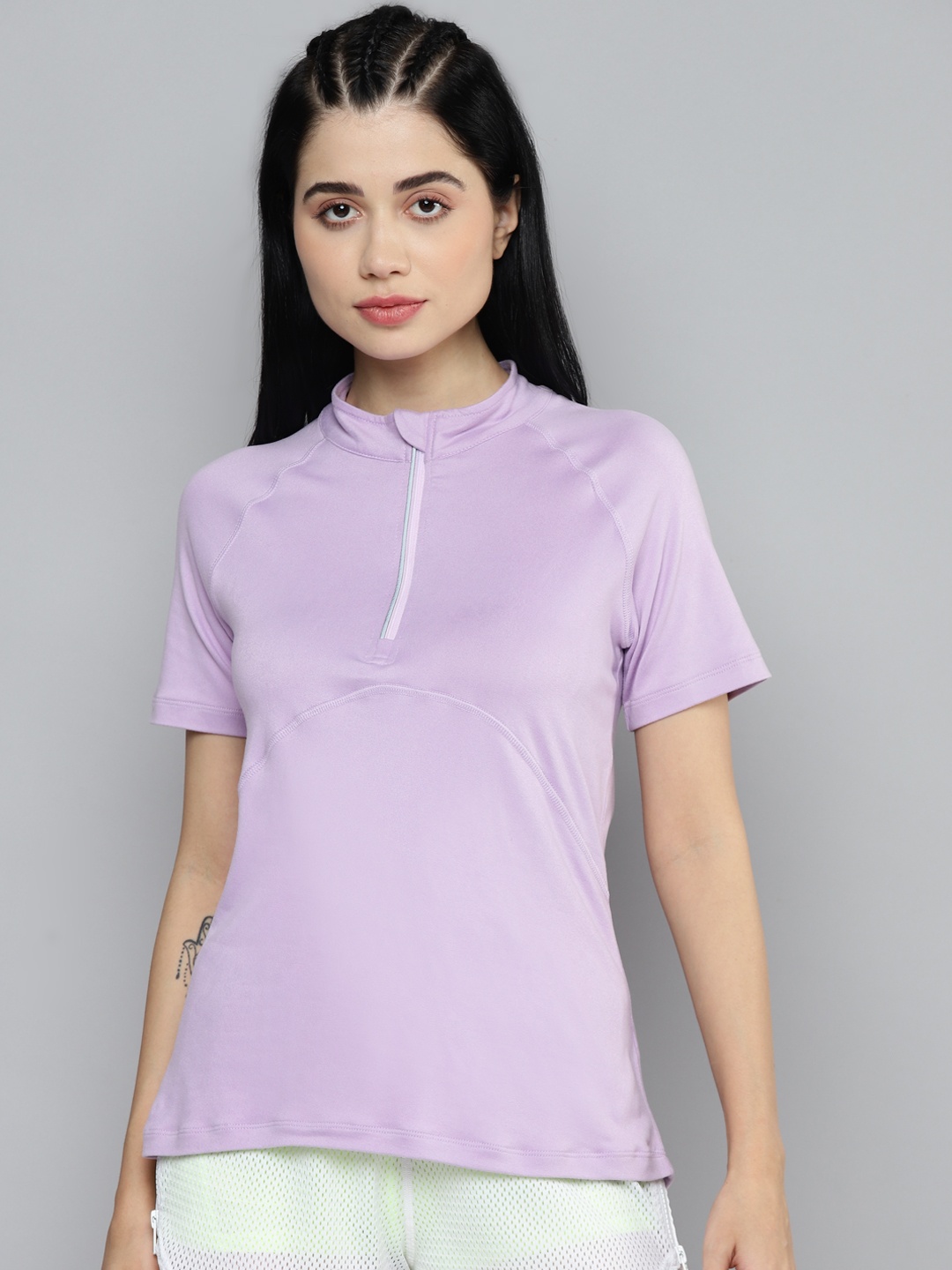

Fitkin Women Lavender Solid High Neck T-shirt