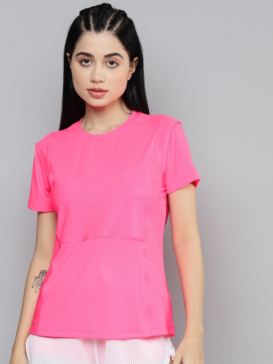 

Fitkin Women Pink Solid Drop-Shoulder Sleeves T-shirt