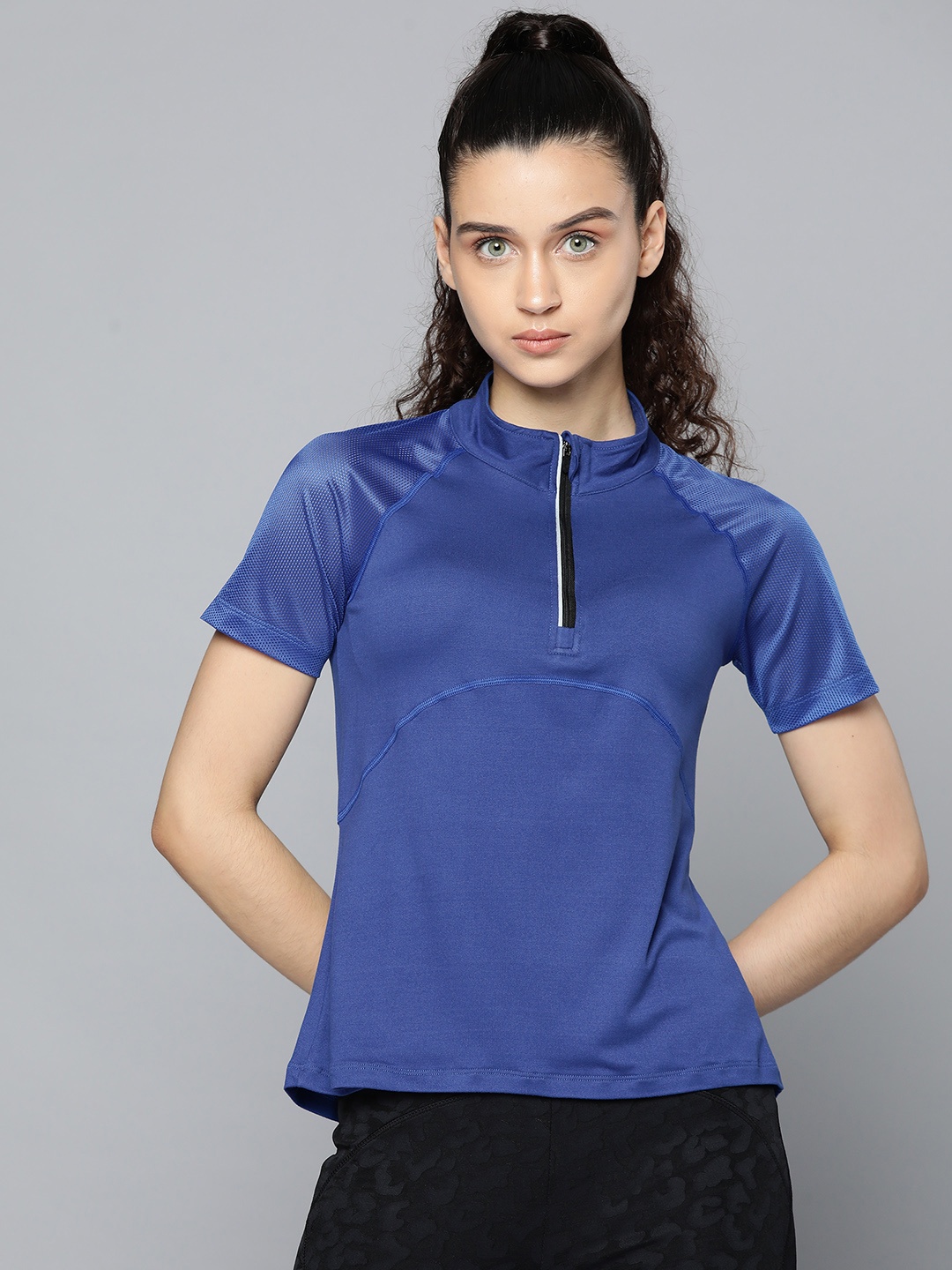 

Fitkin Women Blue Solid High Neck T-shirt