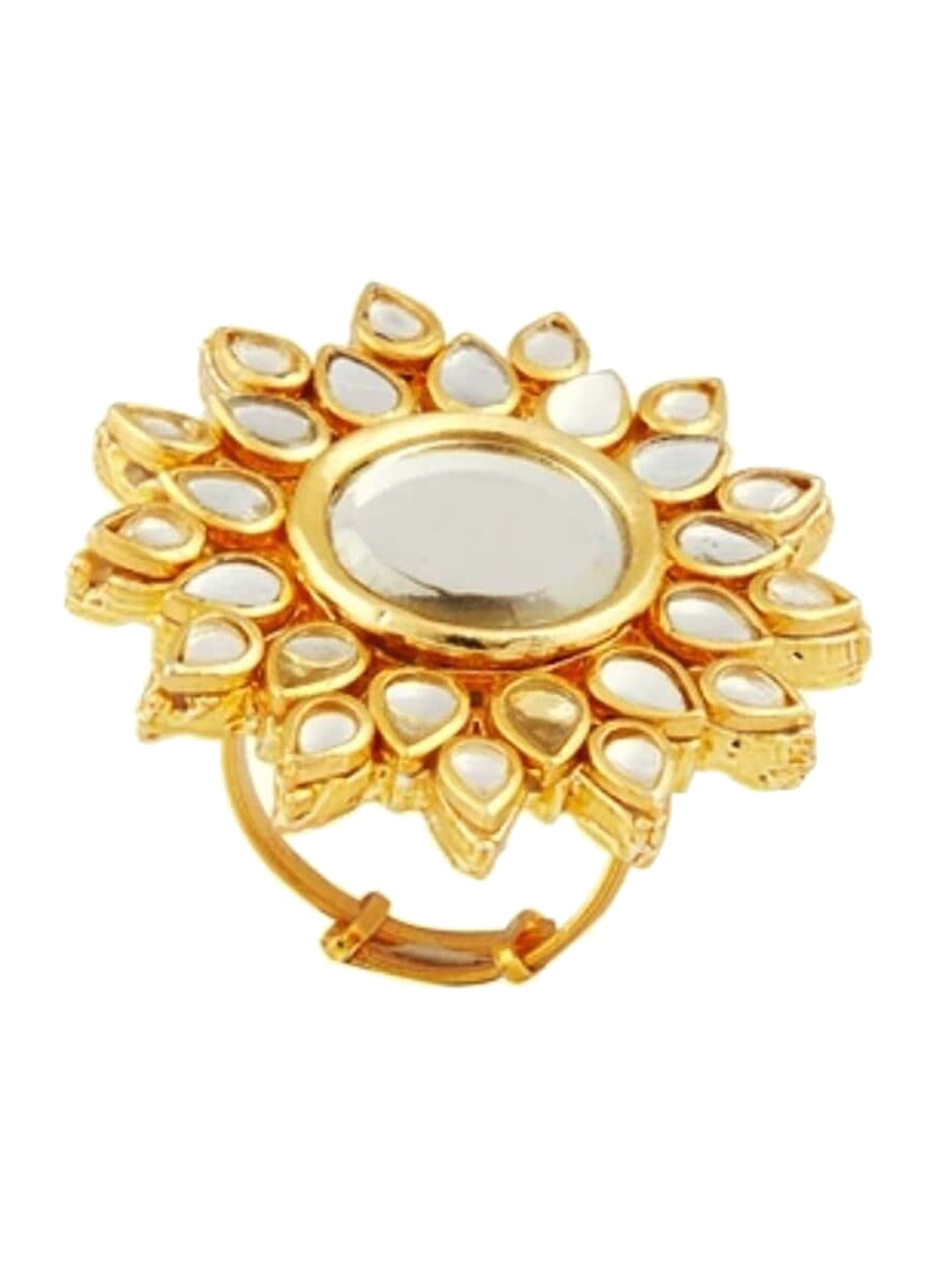 

Runjhun Gold-Plated White Kundan Studded Finger Ring