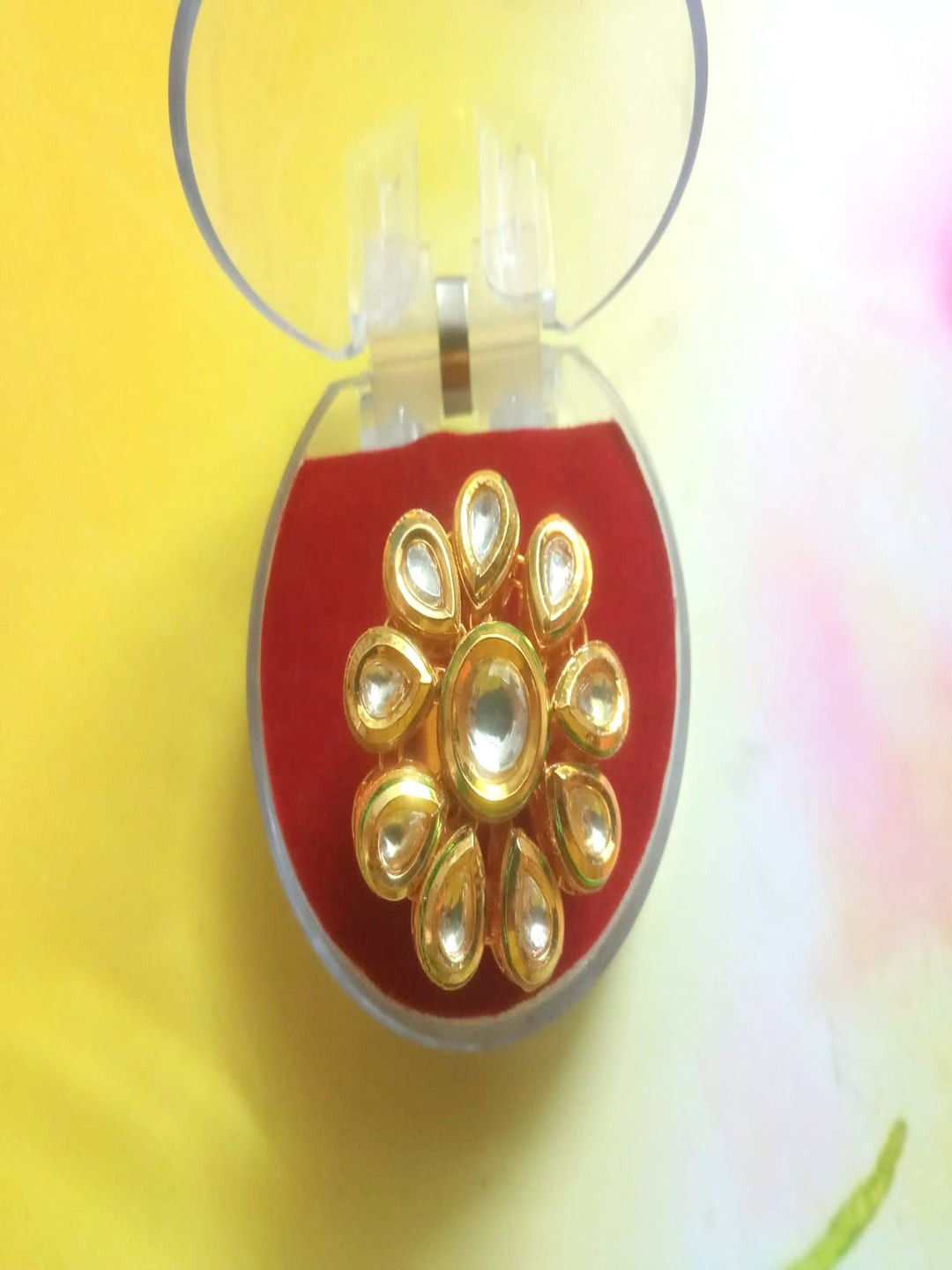 

Runjhun Gold-Plated White Kundan-Studded Adjustable Finger Ring