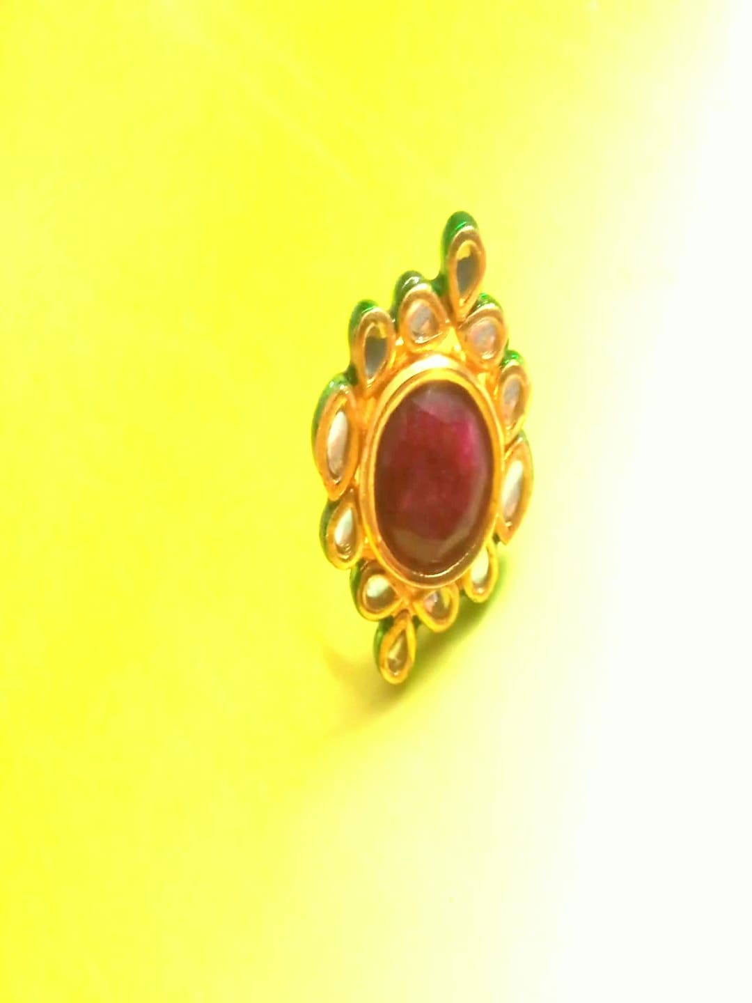 

Runjhun Gold-Plated Maroon Kundan-Studded Adjustable Finger Ring