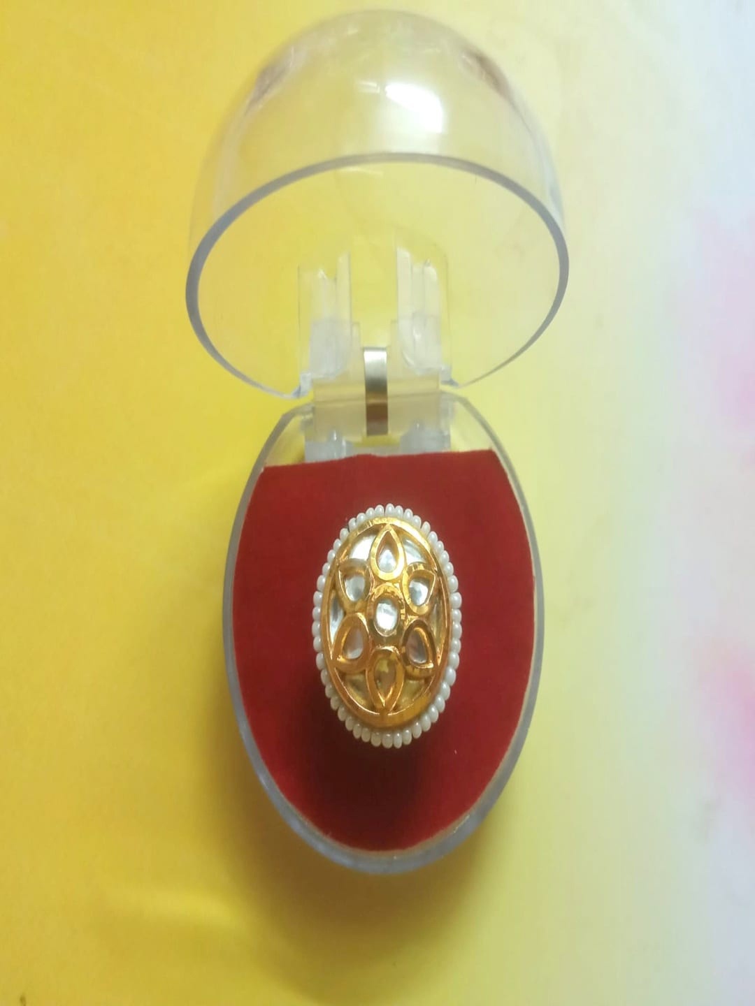 

Runjhun Gold-Plated White Kundan-Studded Adjustable Finger Ring