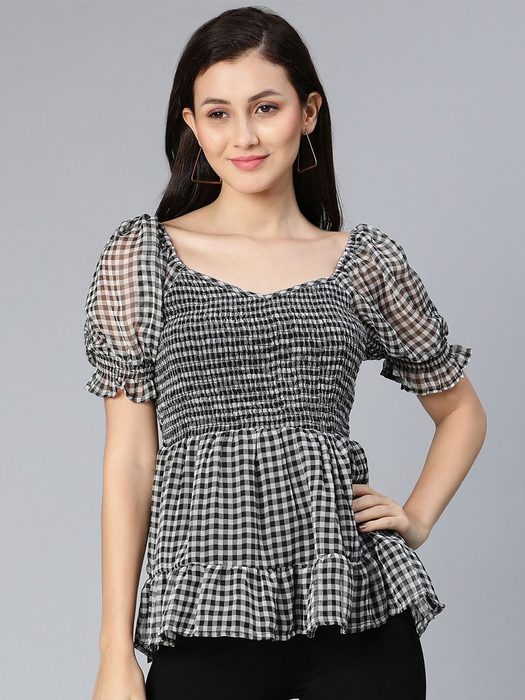 

Oxolloxo Black Checked Peplum Top