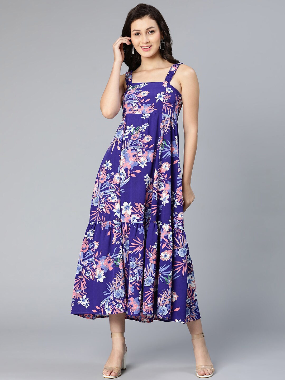 

Oxolloxo Blue Floral Satin Midi Dress