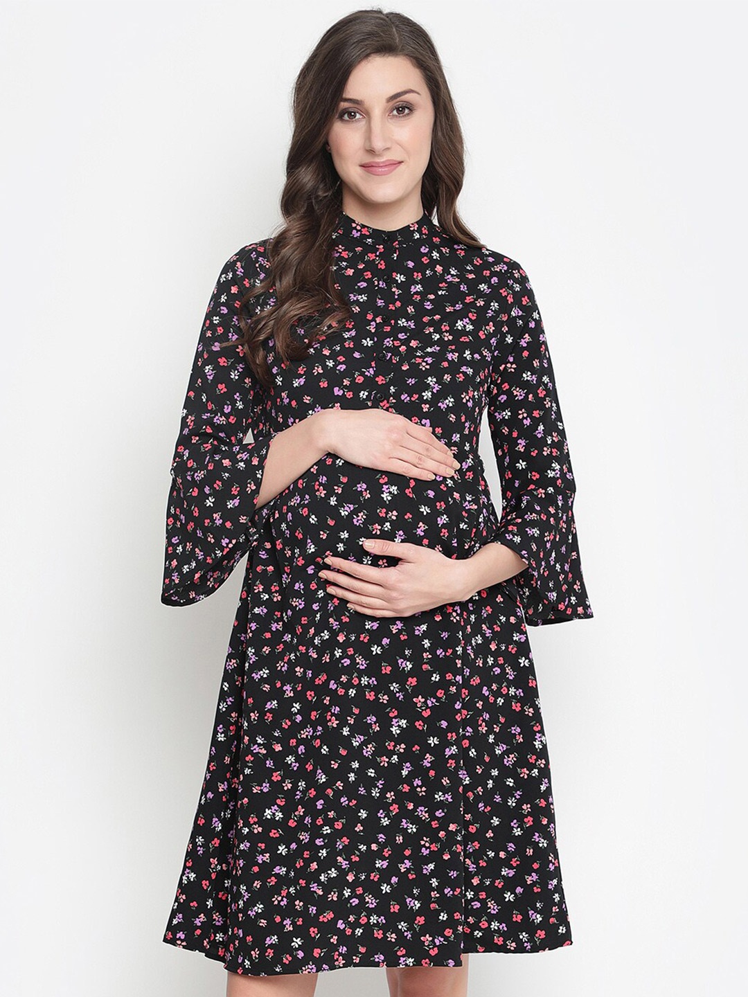 

Oxolloxo Black Floral Satin Maternity Dress