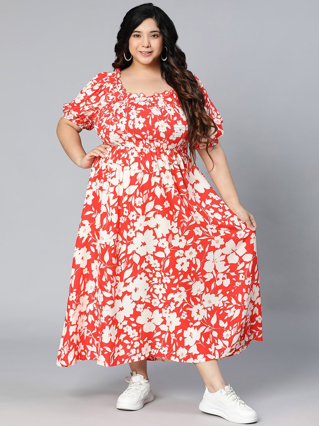 

Oxolloxo Women Plus Size Red Floral Crepe Maxi Dress