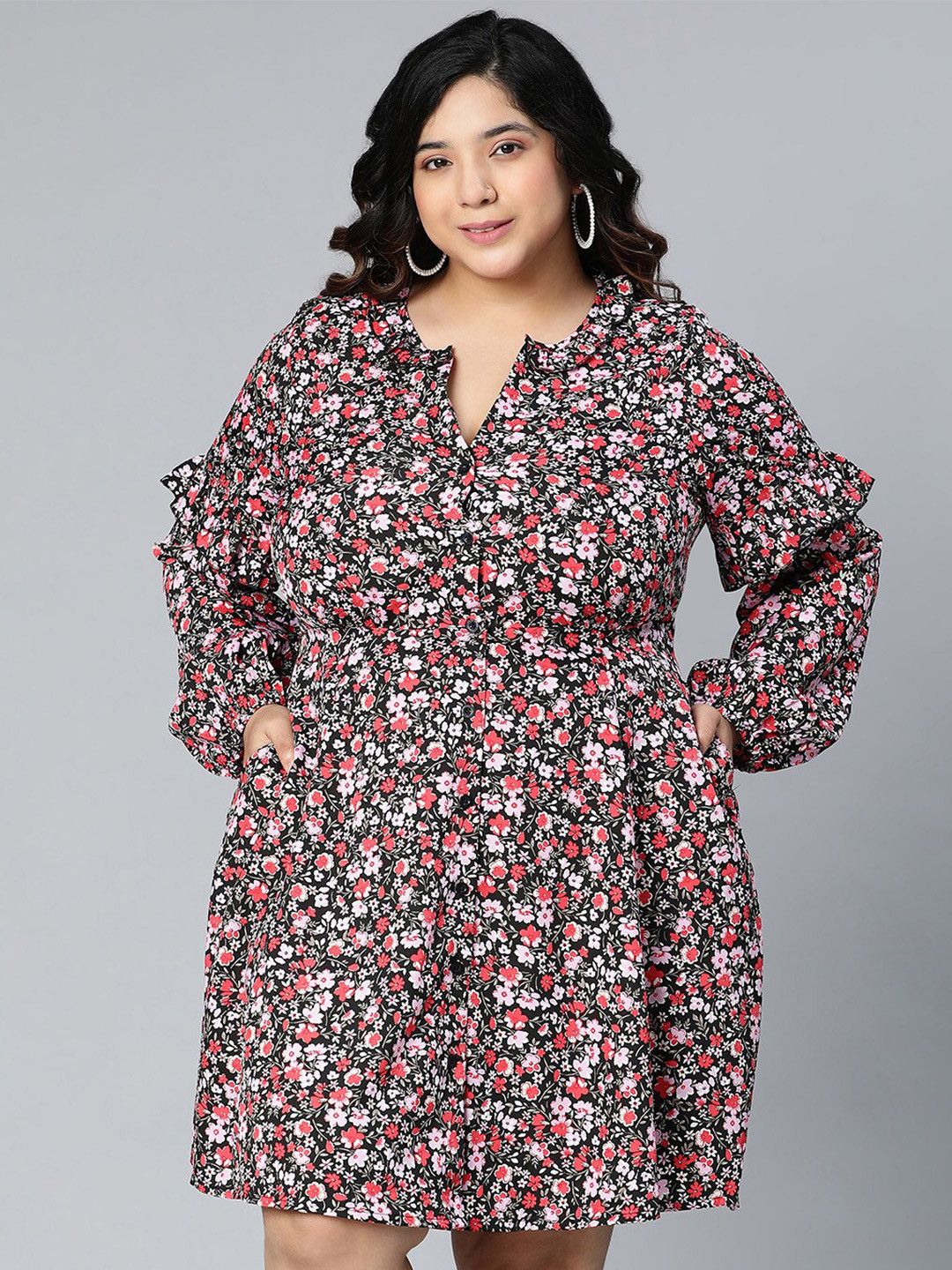 

Oxolloxo Plus Size Black Floral Fit & Flare Dress