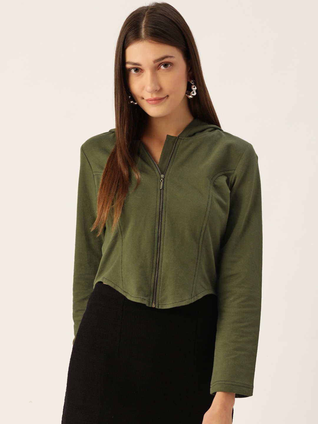 

Antheaa Women Olive Green Crop Tailored Jacket