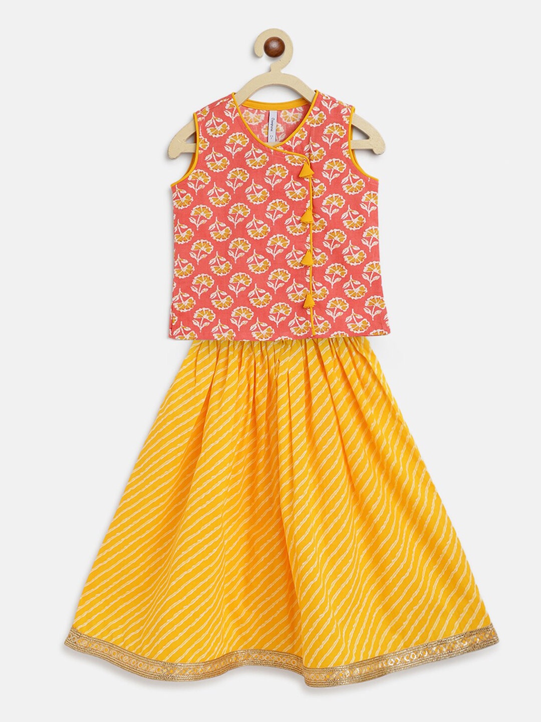 

Campana Girls Pink & Yellow Printed Ready to Wear Lehenga choli set
