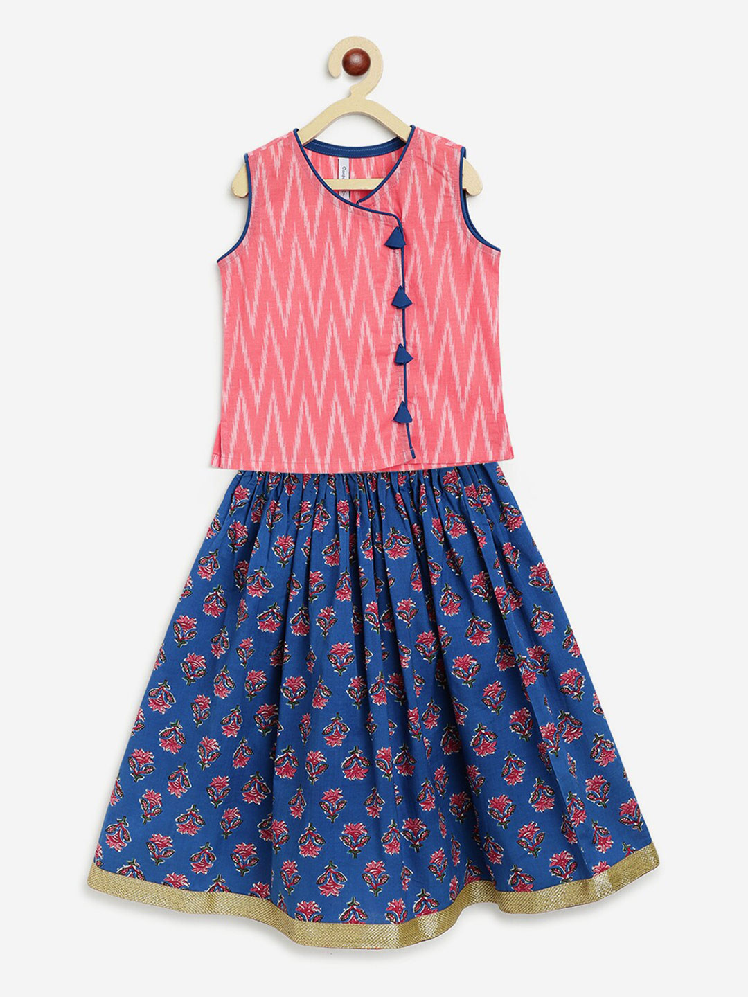 

Campana Girls Pink & Blue Printed Ready to Wear Lehenga Choli