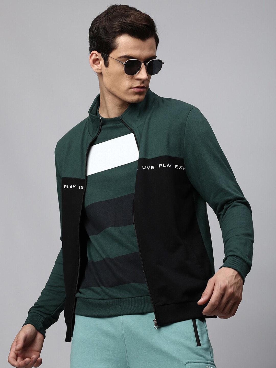 

High Star Men Black & Green Colourblocked Sweatshirt