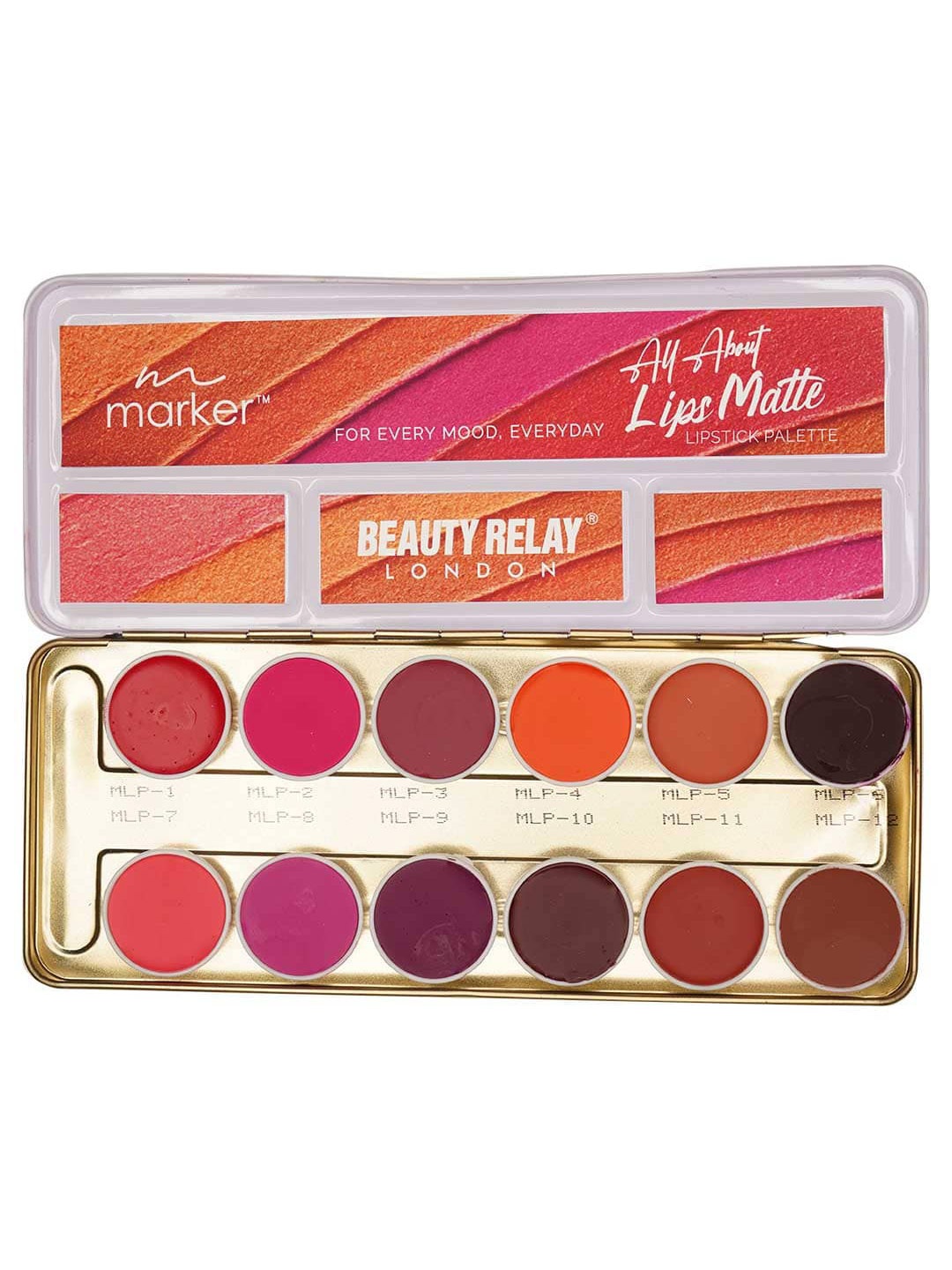 

BeautyRelay London Marker Matte Lipstick Palette with 12 Shades 42 g - All About Lips, Multi