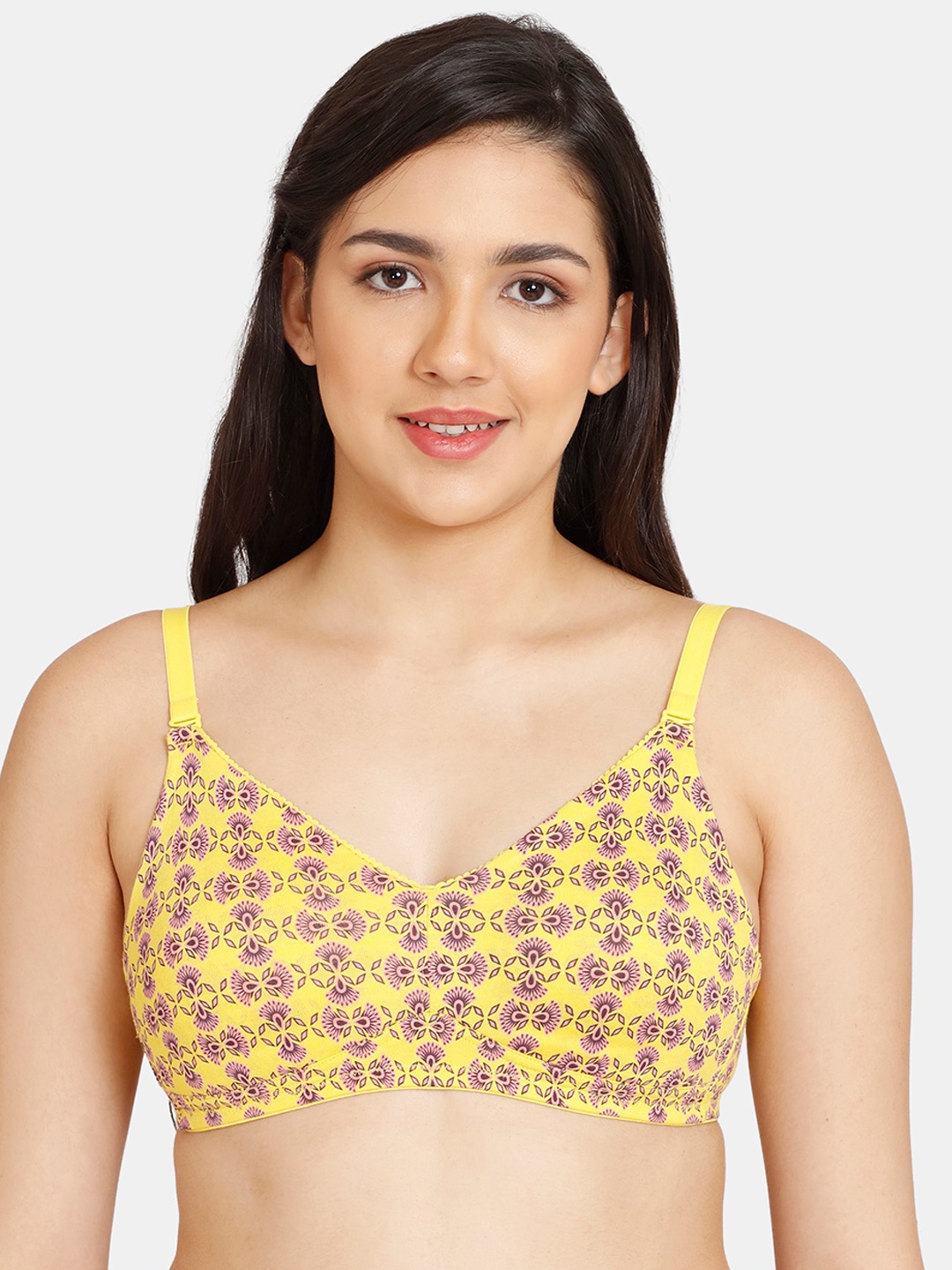 

Rosaline by Zivame Yellow & Purple Floral Printed Non Padded & Non Wired Bra