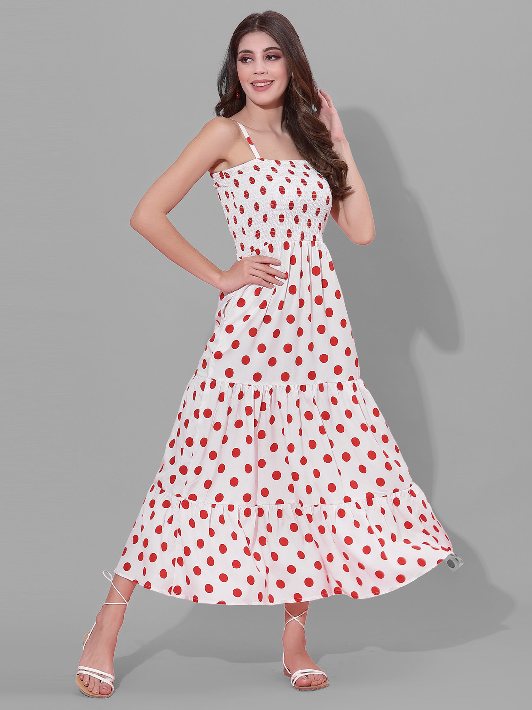 

Selvia Red & White Crepe A-Line Dress
