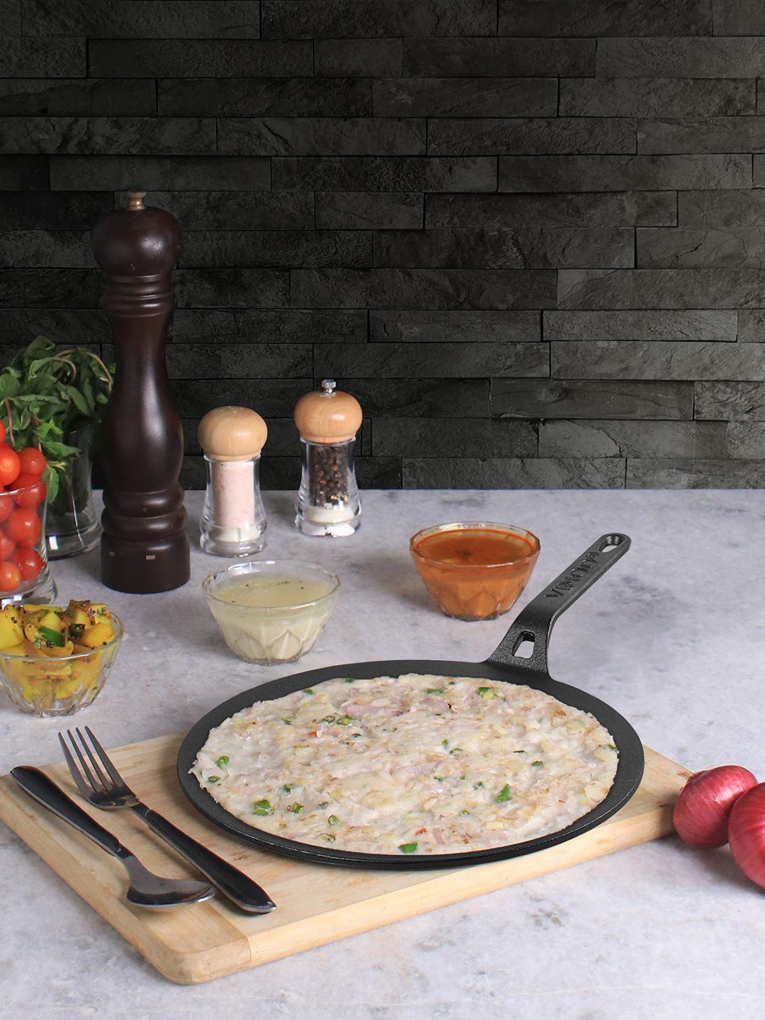 

Vinod Black Solid Iron Flat Multi Tawa