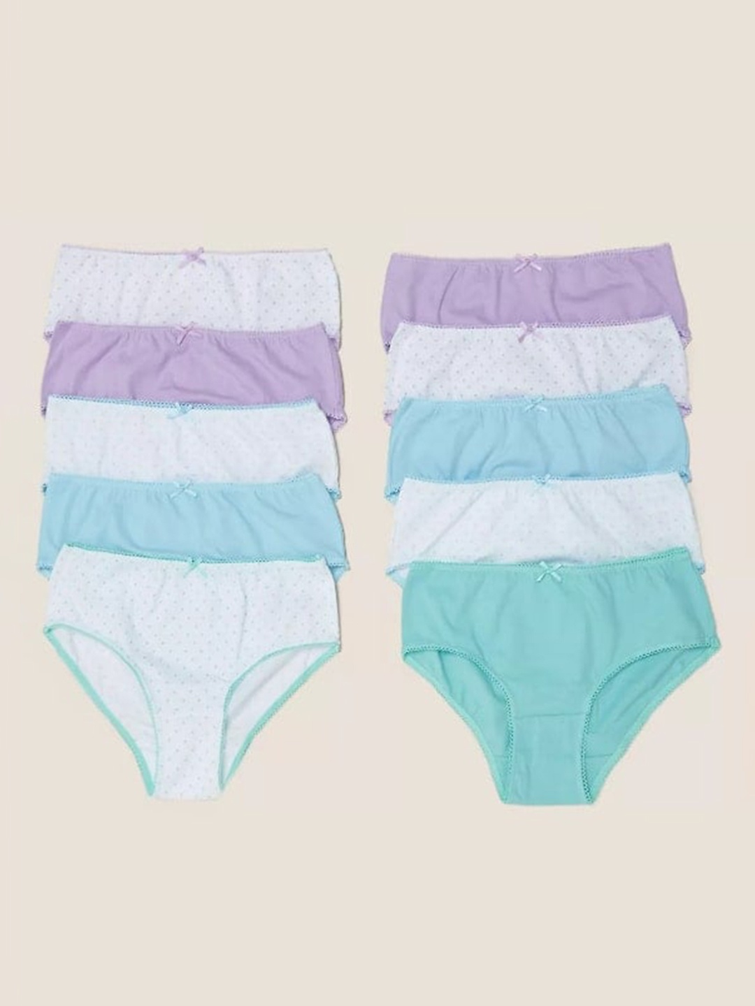 

Marks & Spencer Girls Pack of 10 Printed Basic Cotton Briefs, Green