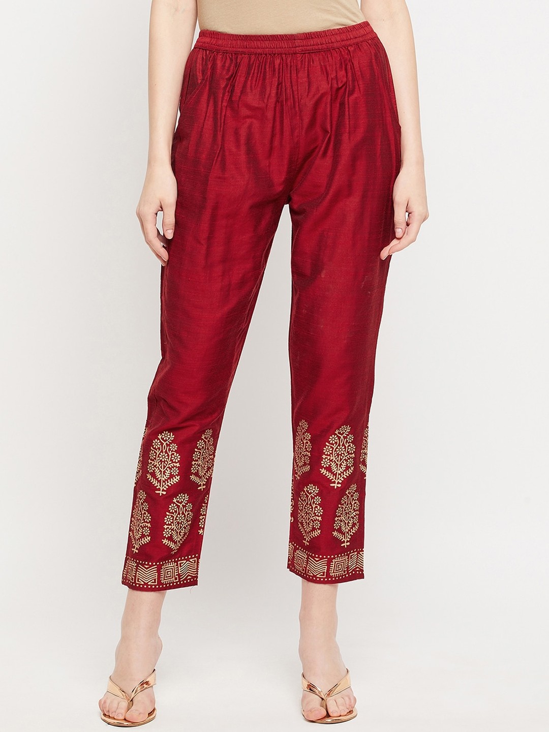 

Clora Creation Women Maroon Ethnic Motifs Smart Easy Wash Trousers